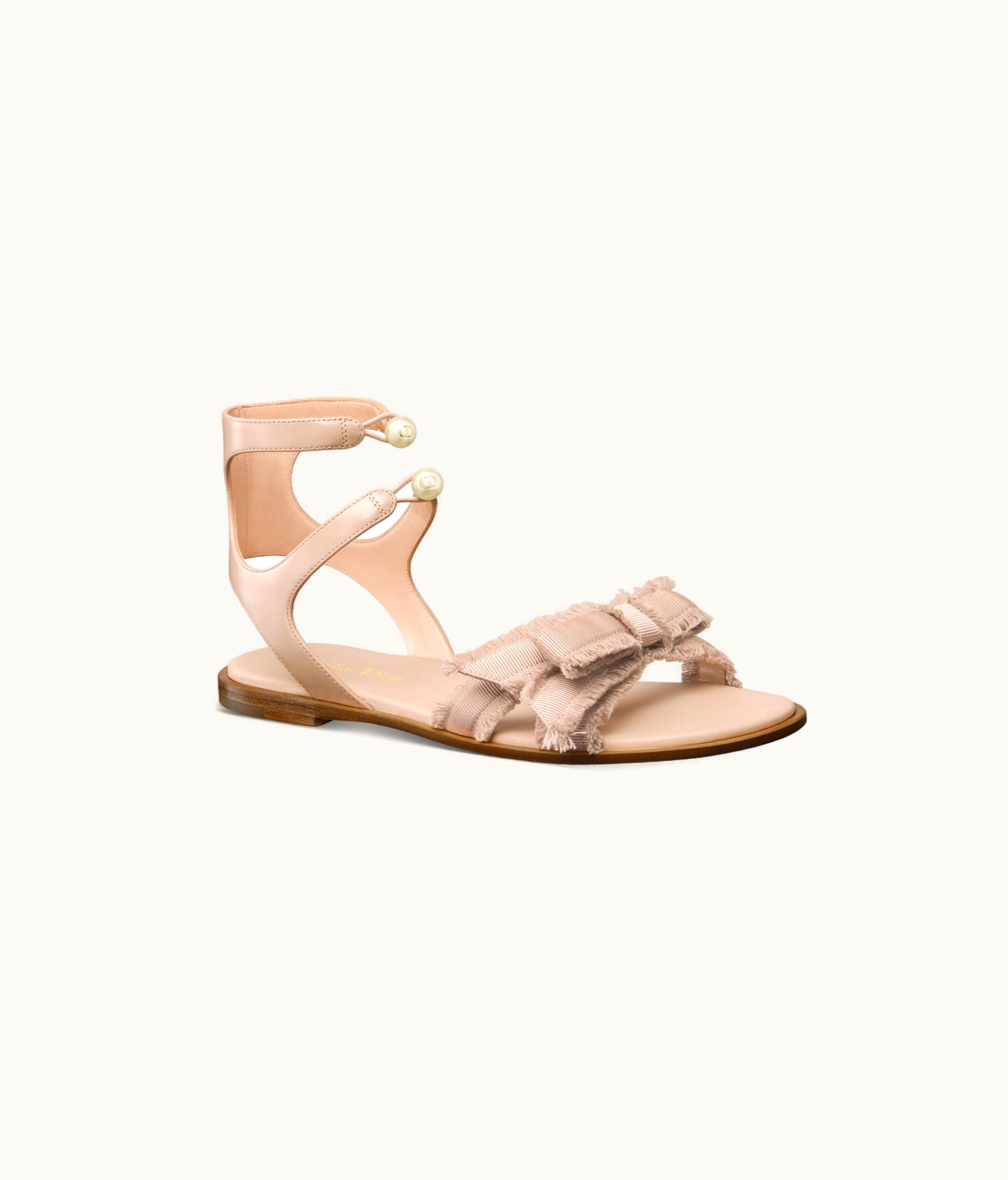 Dior Dior Adiorable Sandal - Nude Calfskin And Fringed Grosgrain