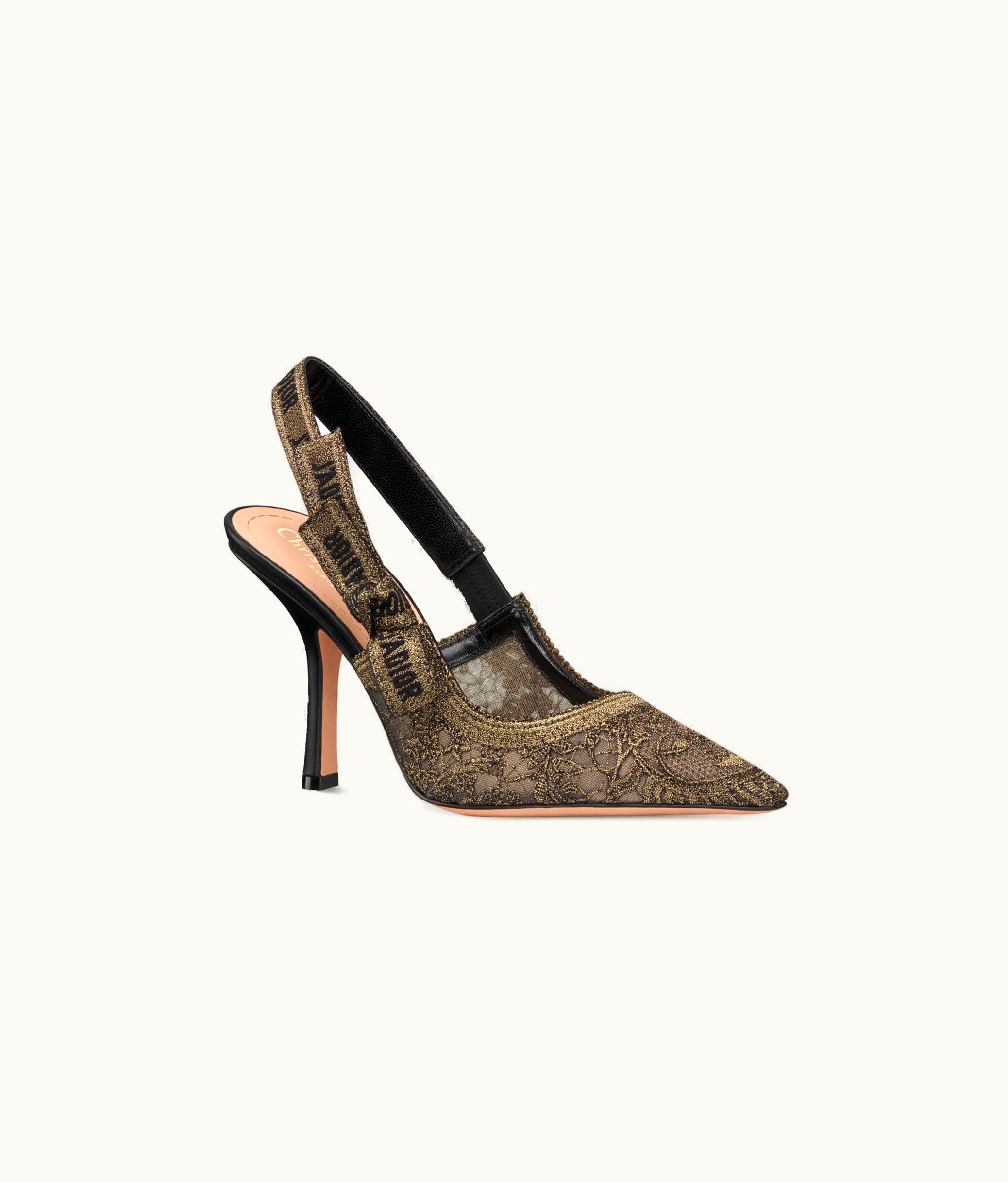 Dior Dior Or J'Adior Slingback Pump - Transparent Mesh Embroidered With Toile De Jouy Soleil Motif In Metallic Bronze-Tone Thread