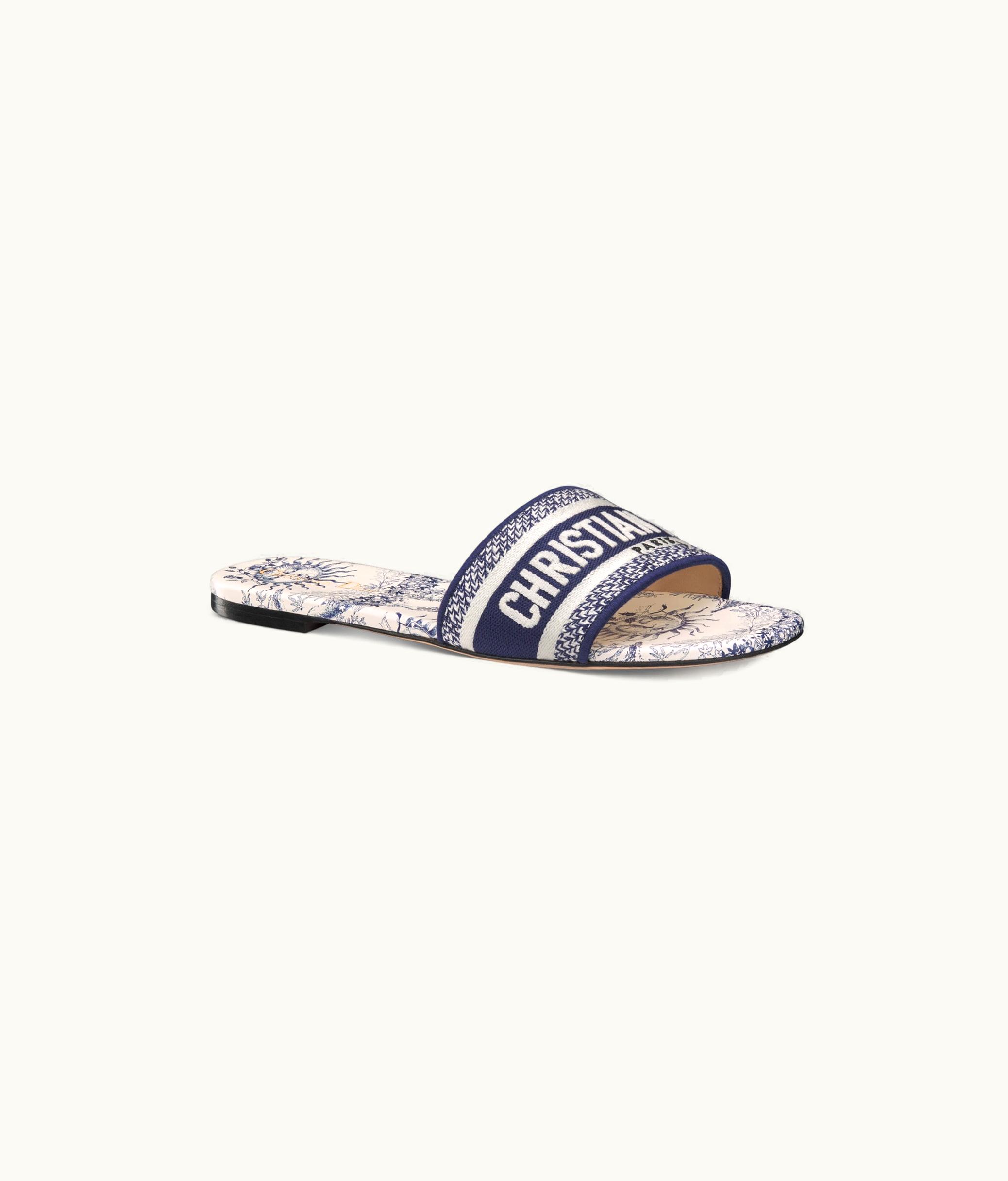 Dior Dior Dway Slide - Blue And White Embroidered Cotton With Toile De Jouy Soleil Motif