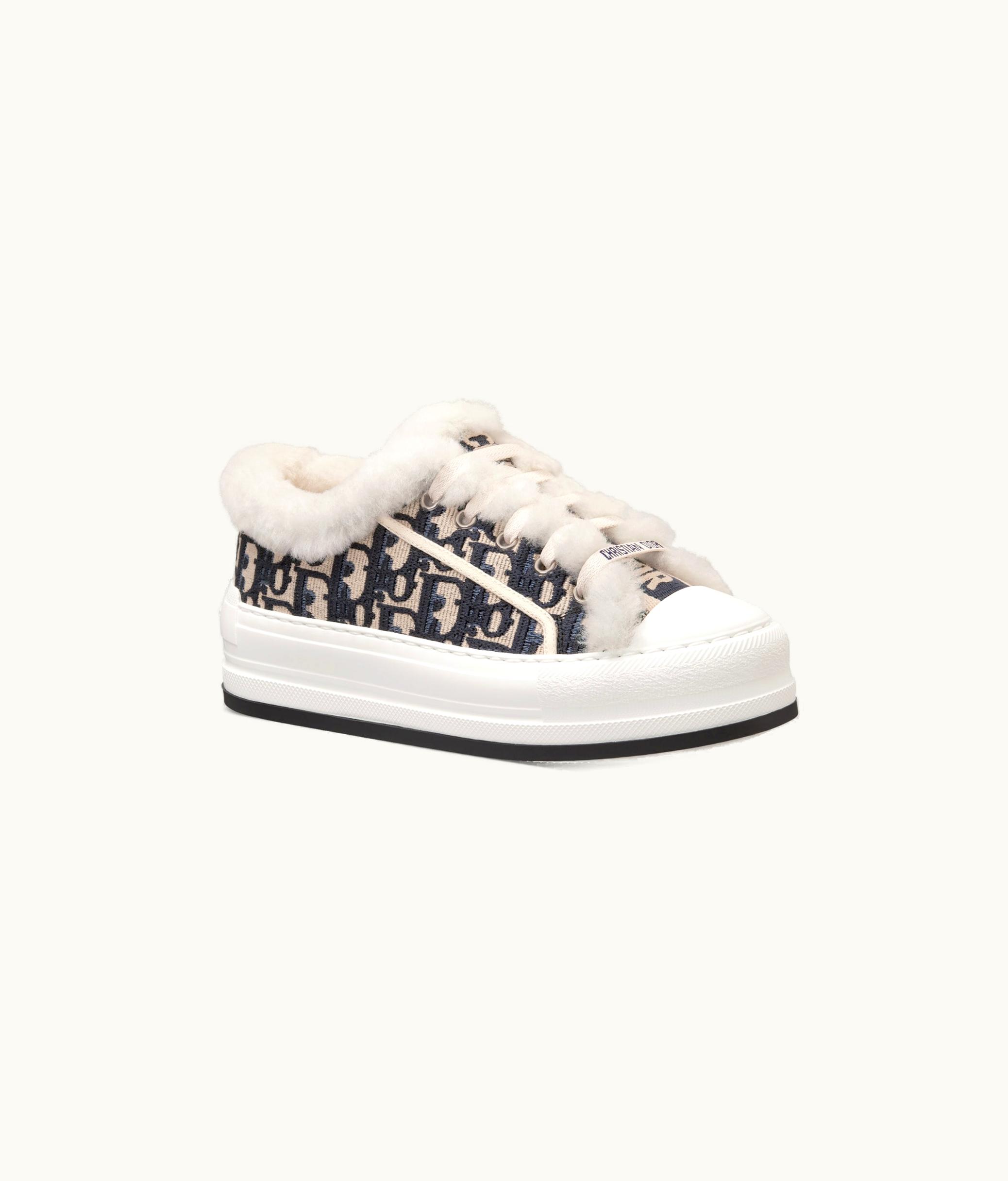 Dior Walk'n'Dior Platform Sneaker - Deep Blue Dior Oblique Embroidered Cotton And White Shearling