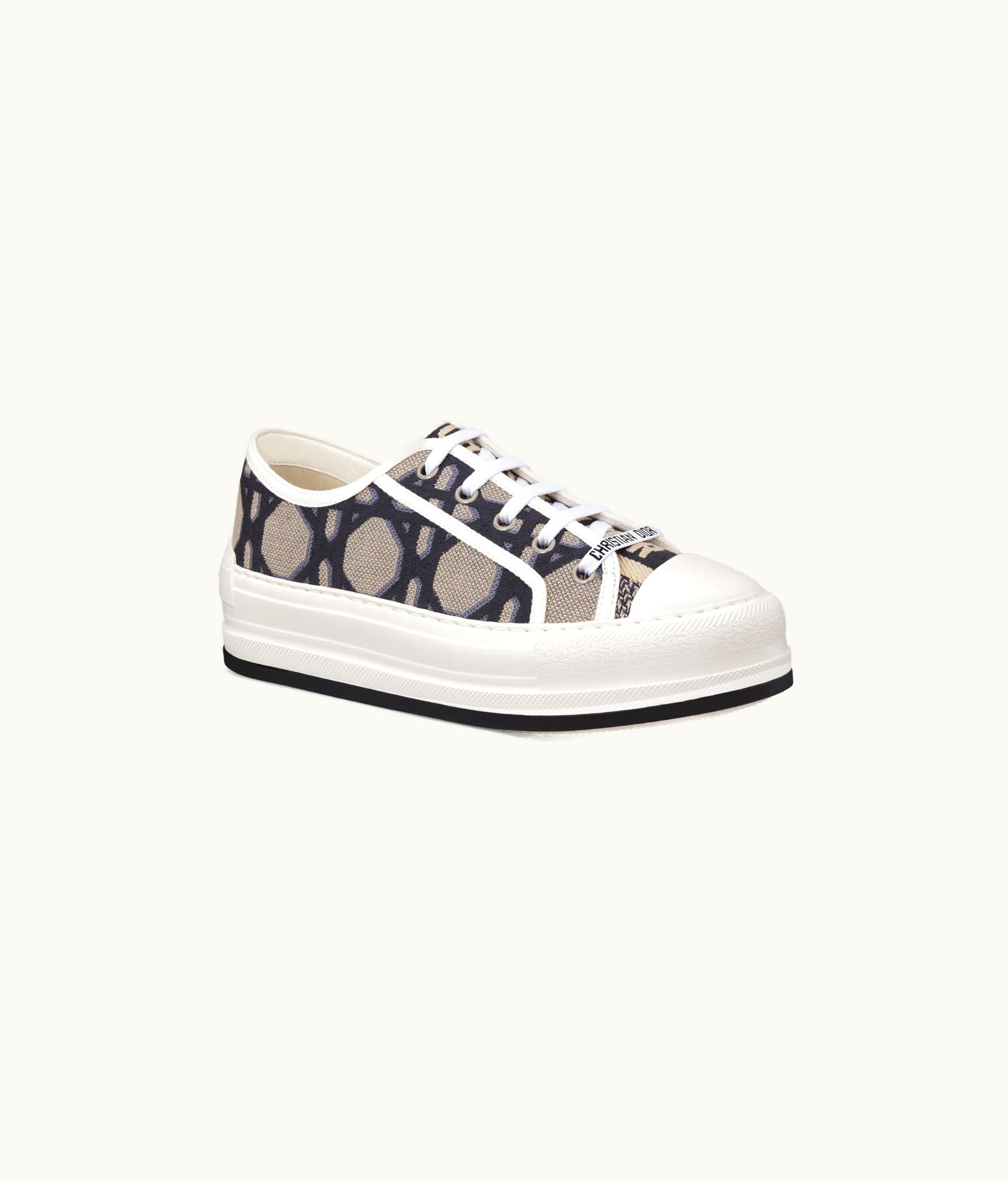 Dior Walk'n'Dior Platform Sneaker - Deep Blue And Beige Embroidered Cotton With Macrocannage Motif