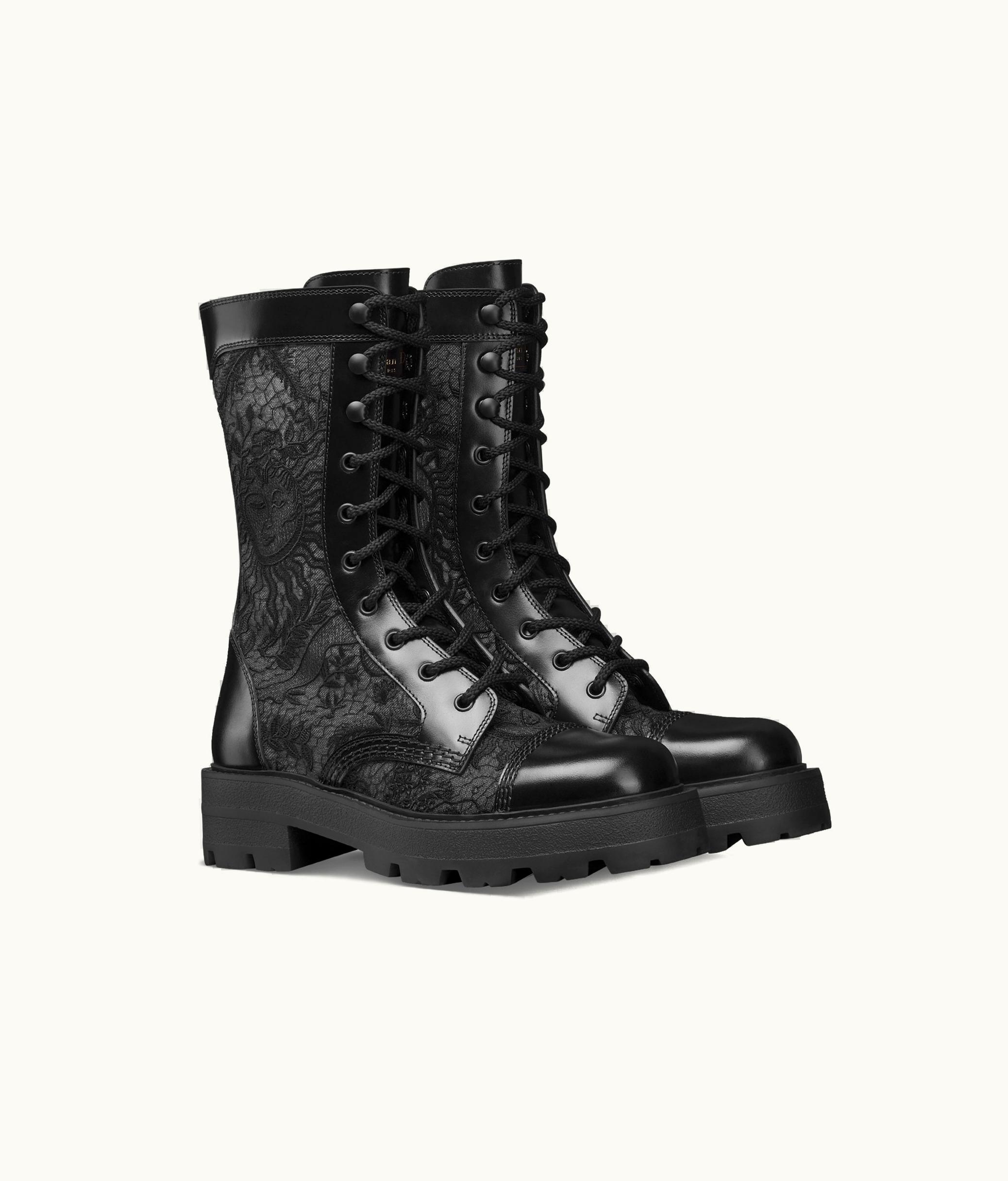 Dior Dior D-Unit Ankle Boot - Black Transparent Mesh Embroidered With Toile De Jouy Soleil Motif