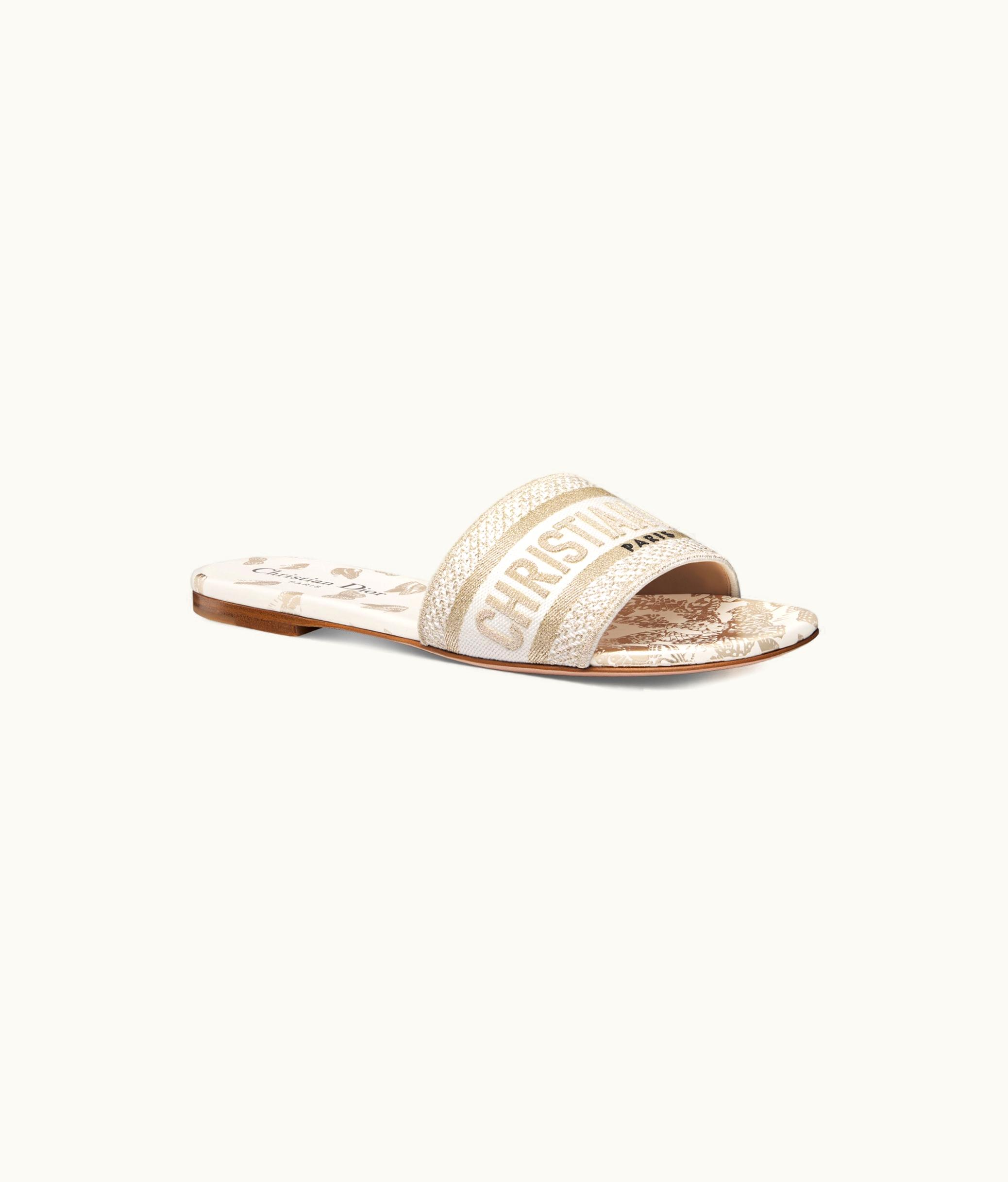 Dior Dior Dway Slide - White And Gold-Tone Gradient Butterflies Embroidered Cotton With Metallic Thread