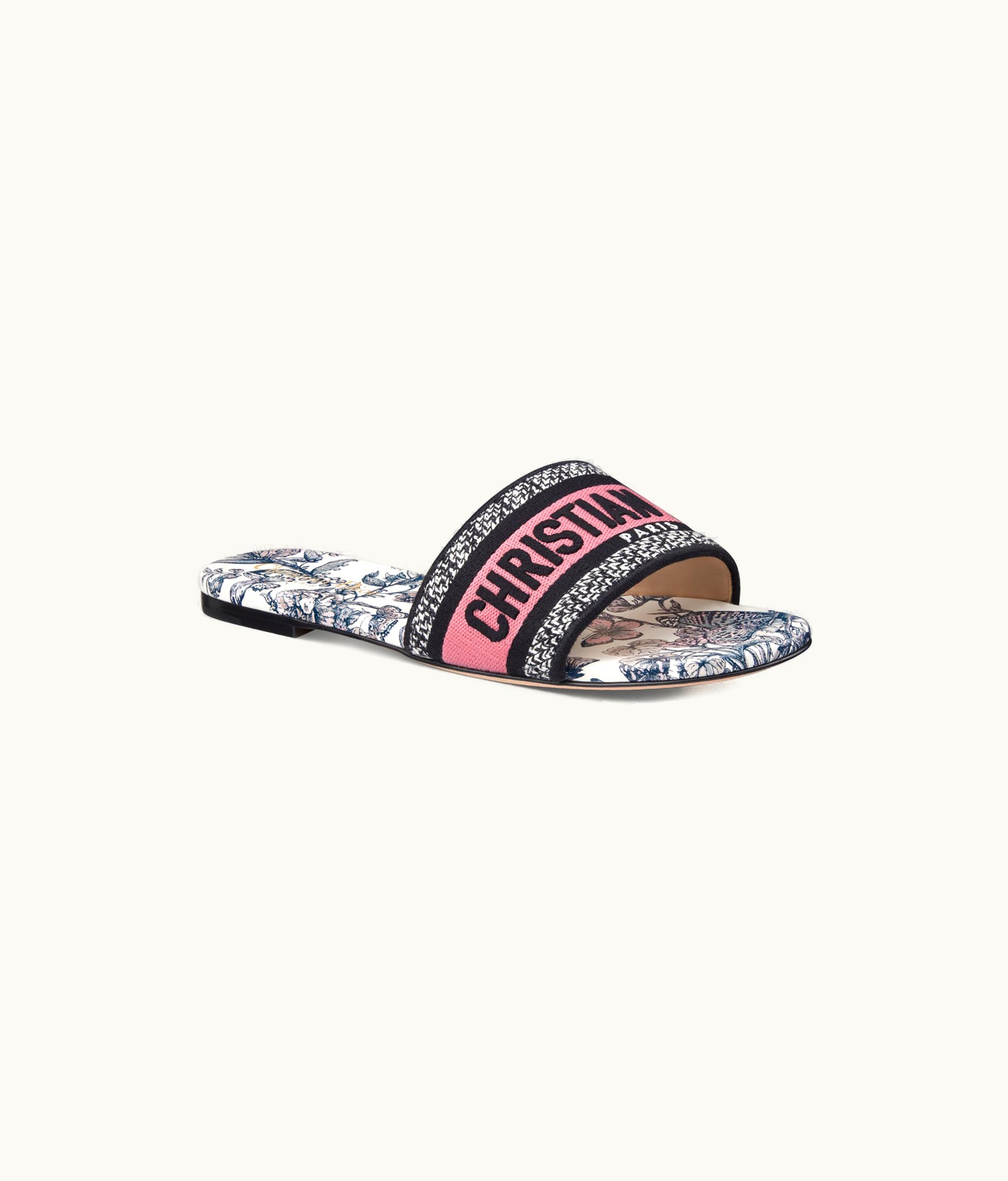 Dior Dior Dway Slide - Nude Multicolor Embroidered Cotton With Toile De Jouy Mexico Motif