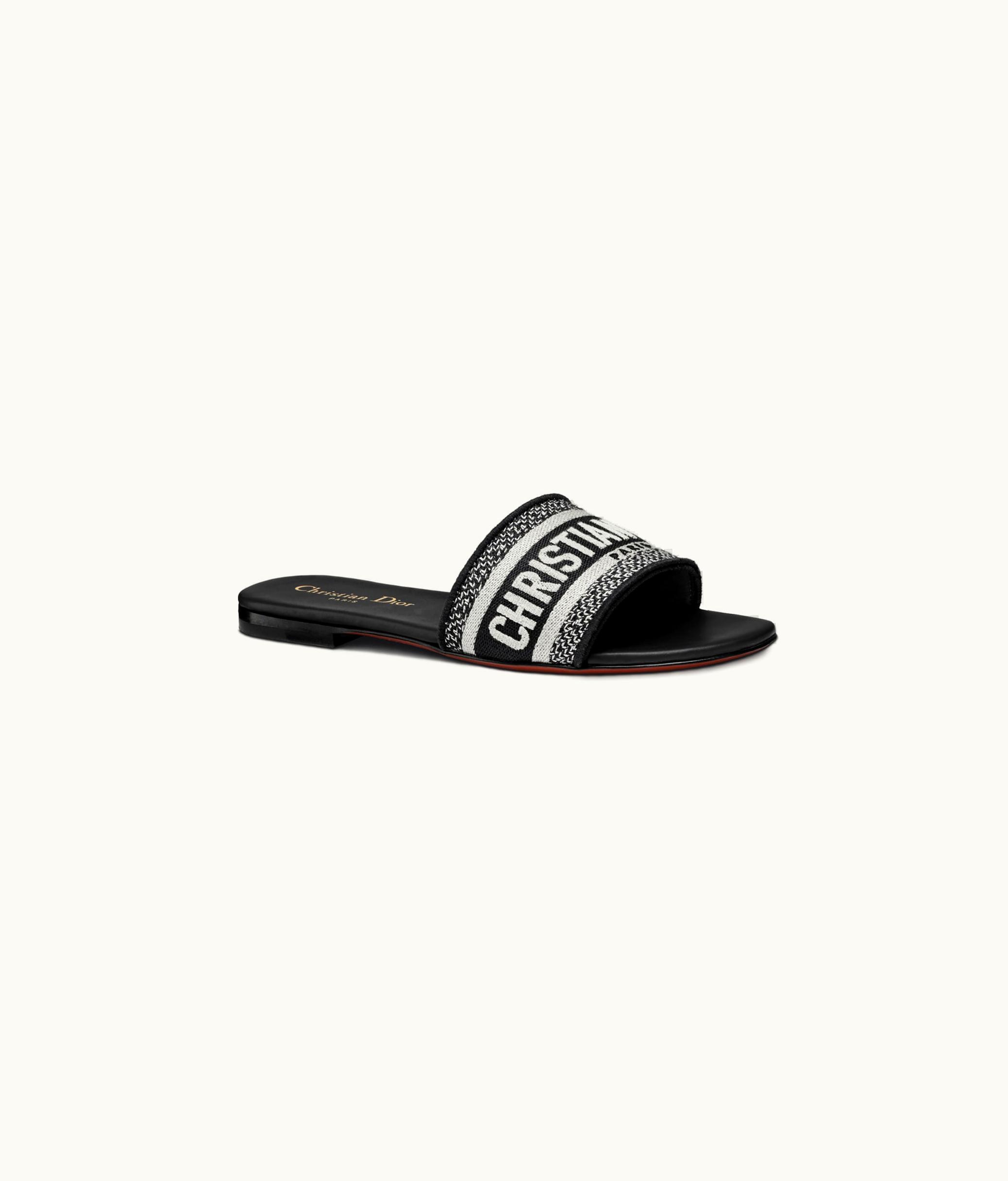Dior Dior Dway Slide - Black Embroidered Cotton