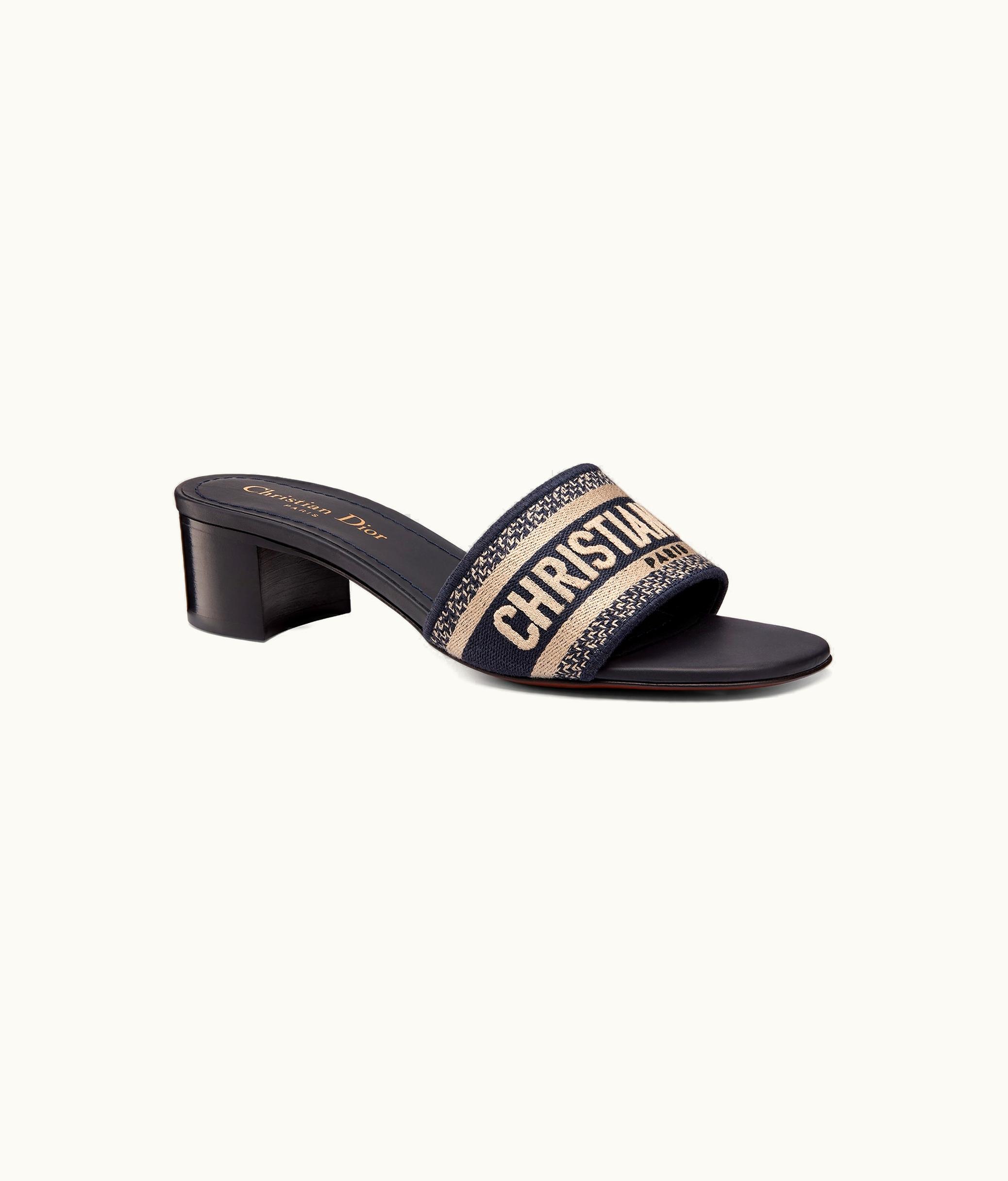 Dior Christian Dior Dway Heeled Slide - Deep Blue Embroidered Cotton