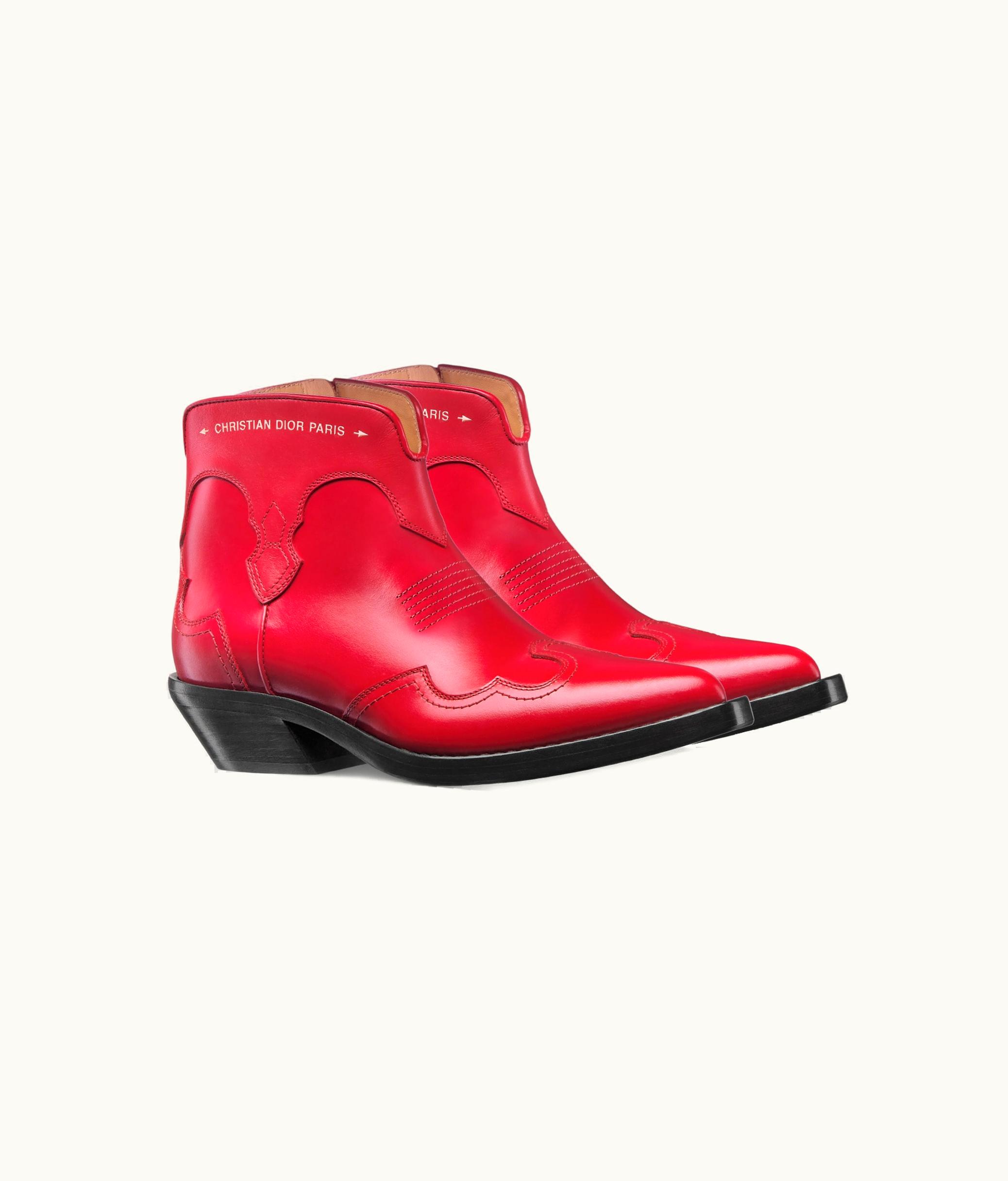 Dior Dior West Heeled Ankle Boot - Amaryllis Red Calfskin