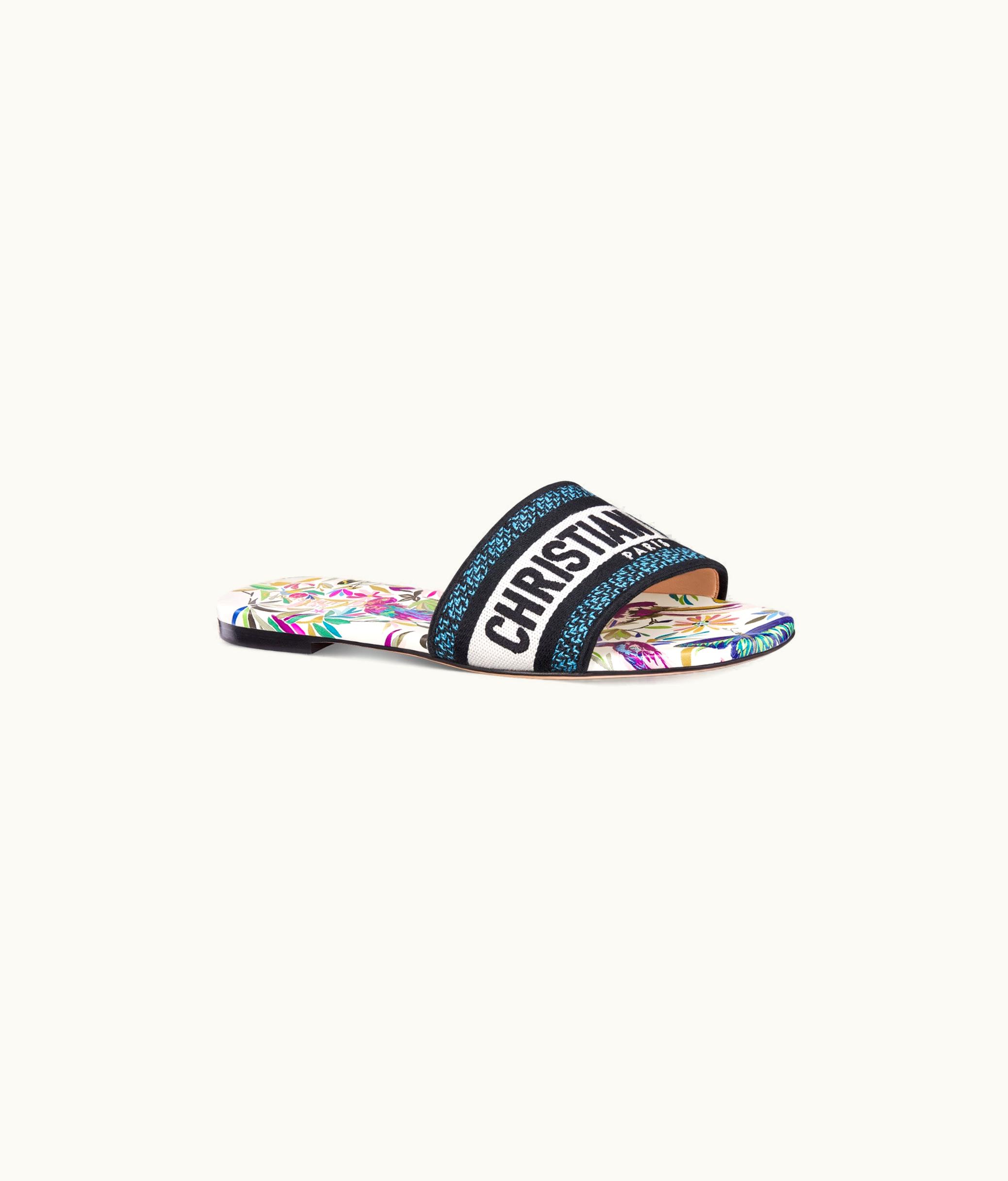 Dior Dior Dway Slide - White Multicolor Embroidered Cotton With Toile De Jouy Fantastica Motif