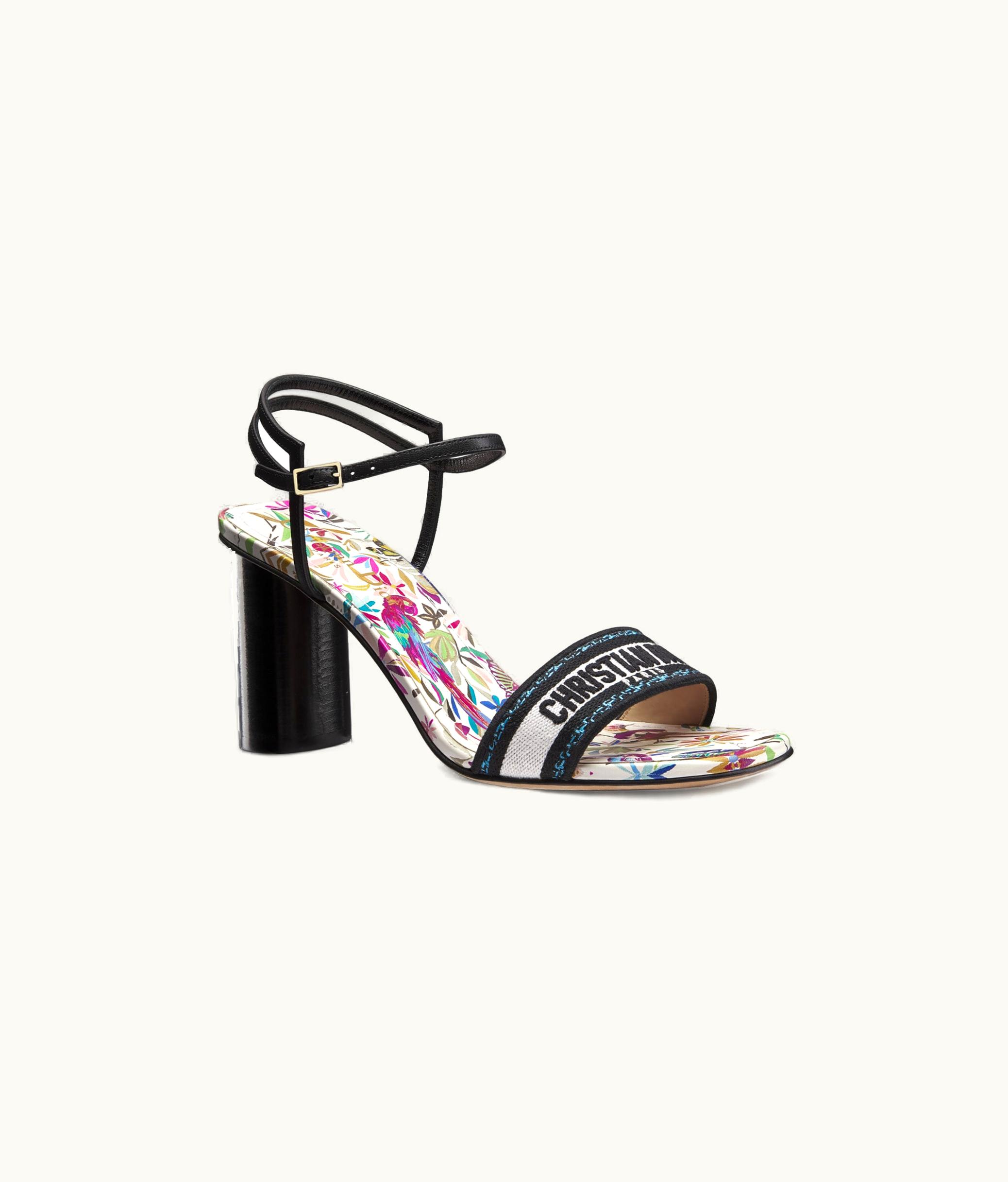 Dior Dior Dway Heeled Sandal - White Multicolor Embroidered Cotton With Toile De Jouy Fantastica Motif