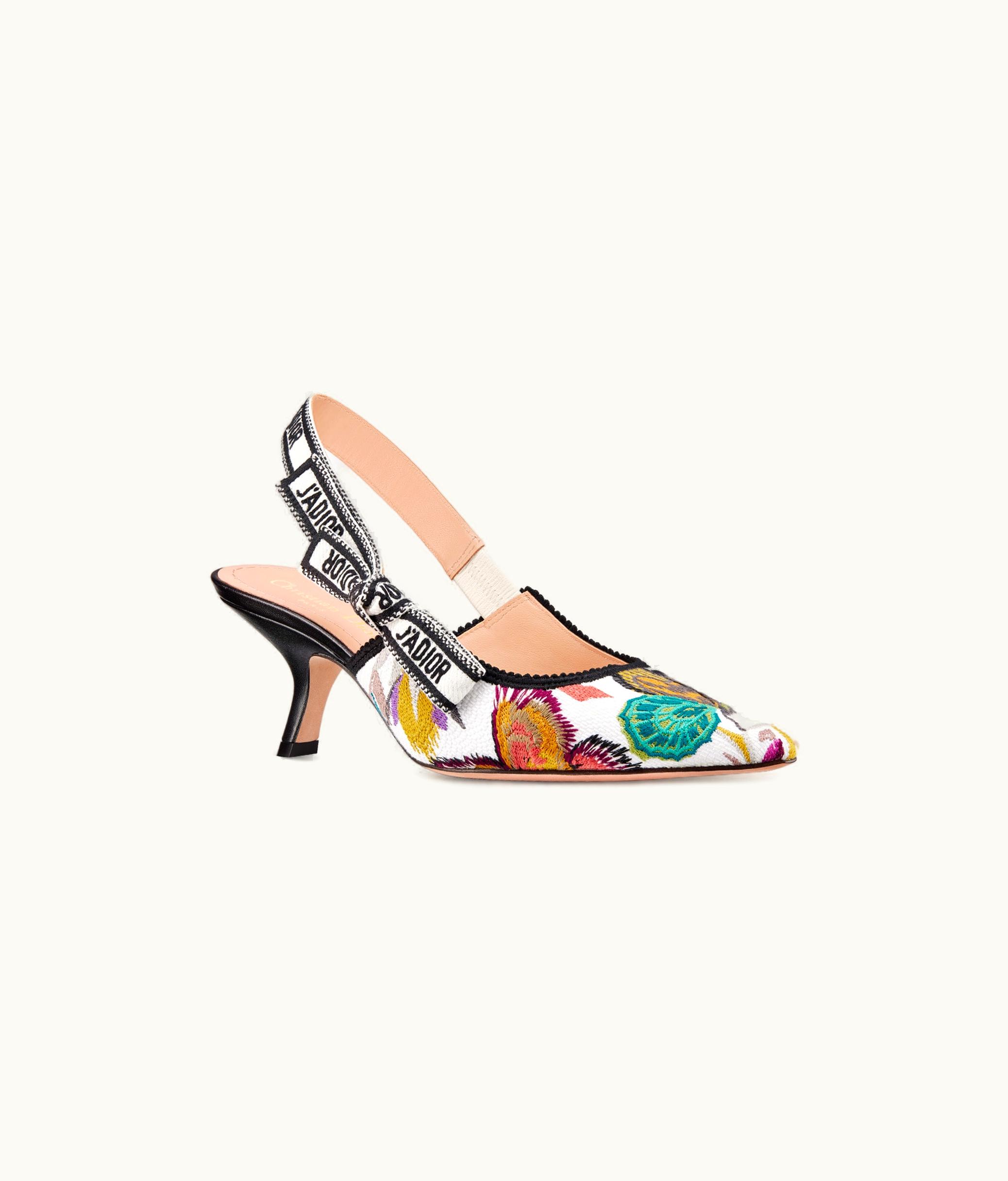 Dior Dior J'Adior Slingback Pump - White Multicolor Embroidered Cotton With Toile De Jouy Fantastica Motif
