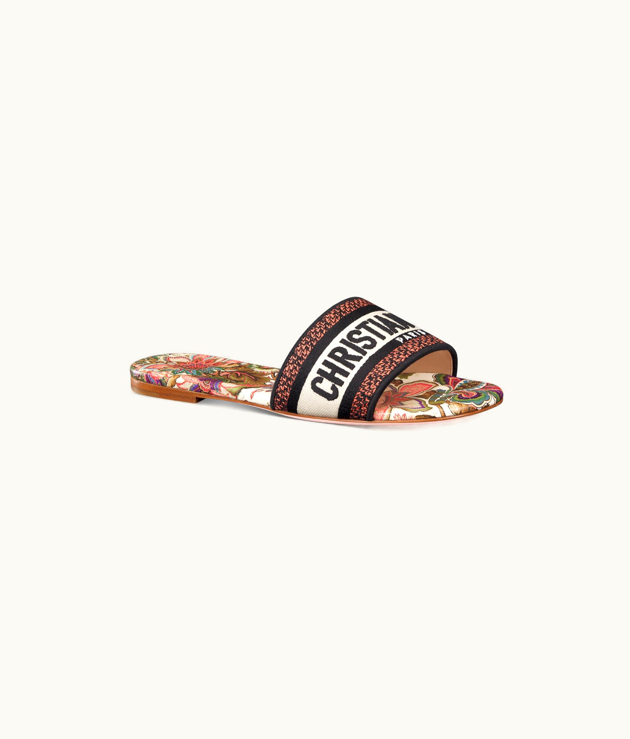 Dior Dior Dway Slide - White Multicolor Embroidered Cotton With Albero Della Vita Motif