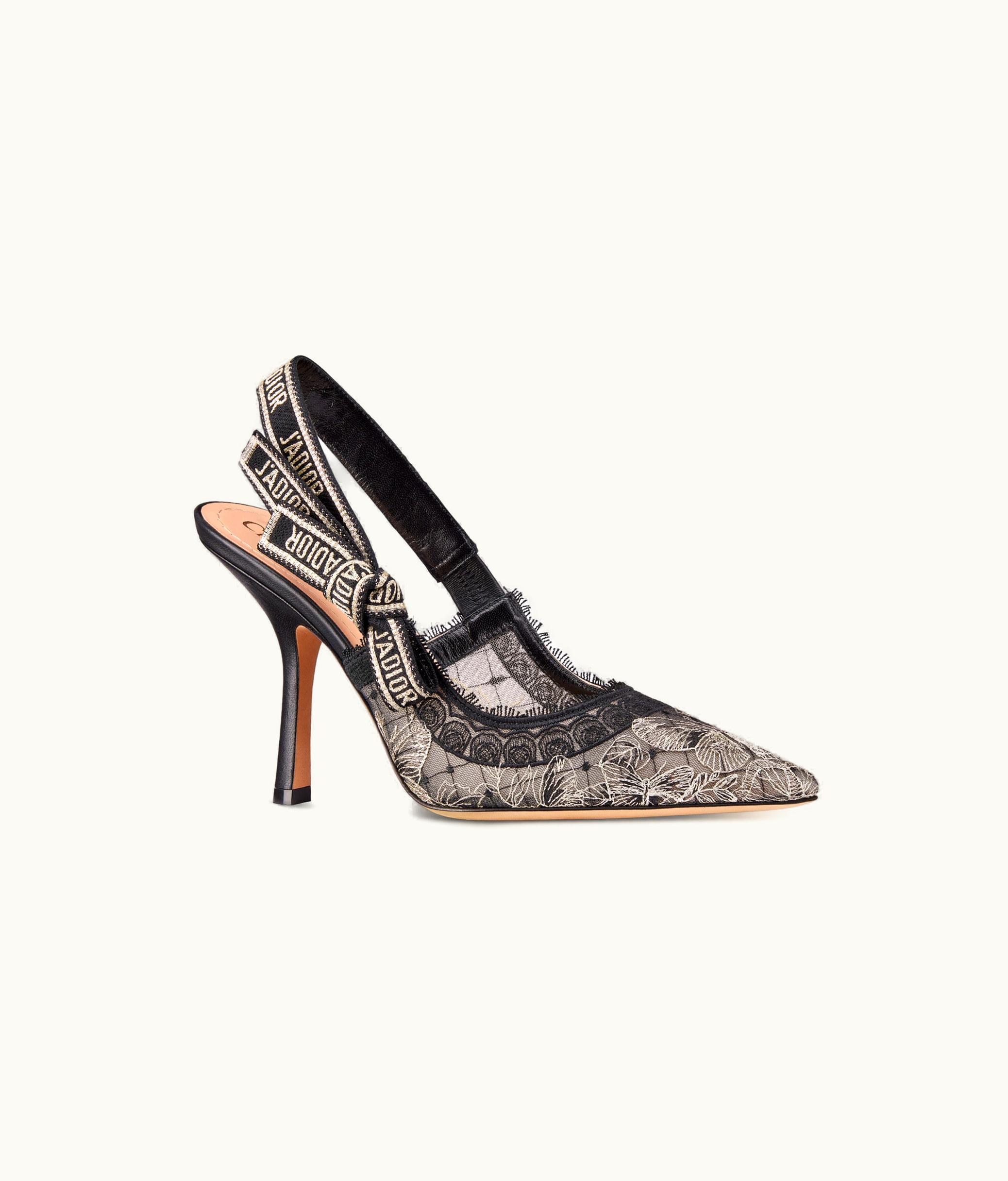 Dior Dior J'Adior Slingback Pump - Transparent Mesh Embroidered With Black And Gold-Tone Butterfly Motif And Metallic Thread