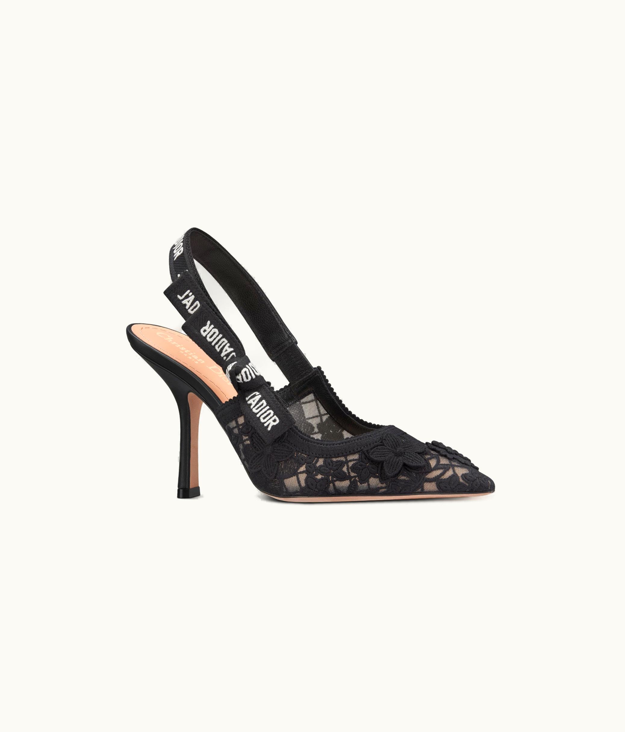 Dior Dior J'Adior Slingback Pump - Transparent Mesh Embroidered With Black 3D Macramé-Effect D-Lace Motif
