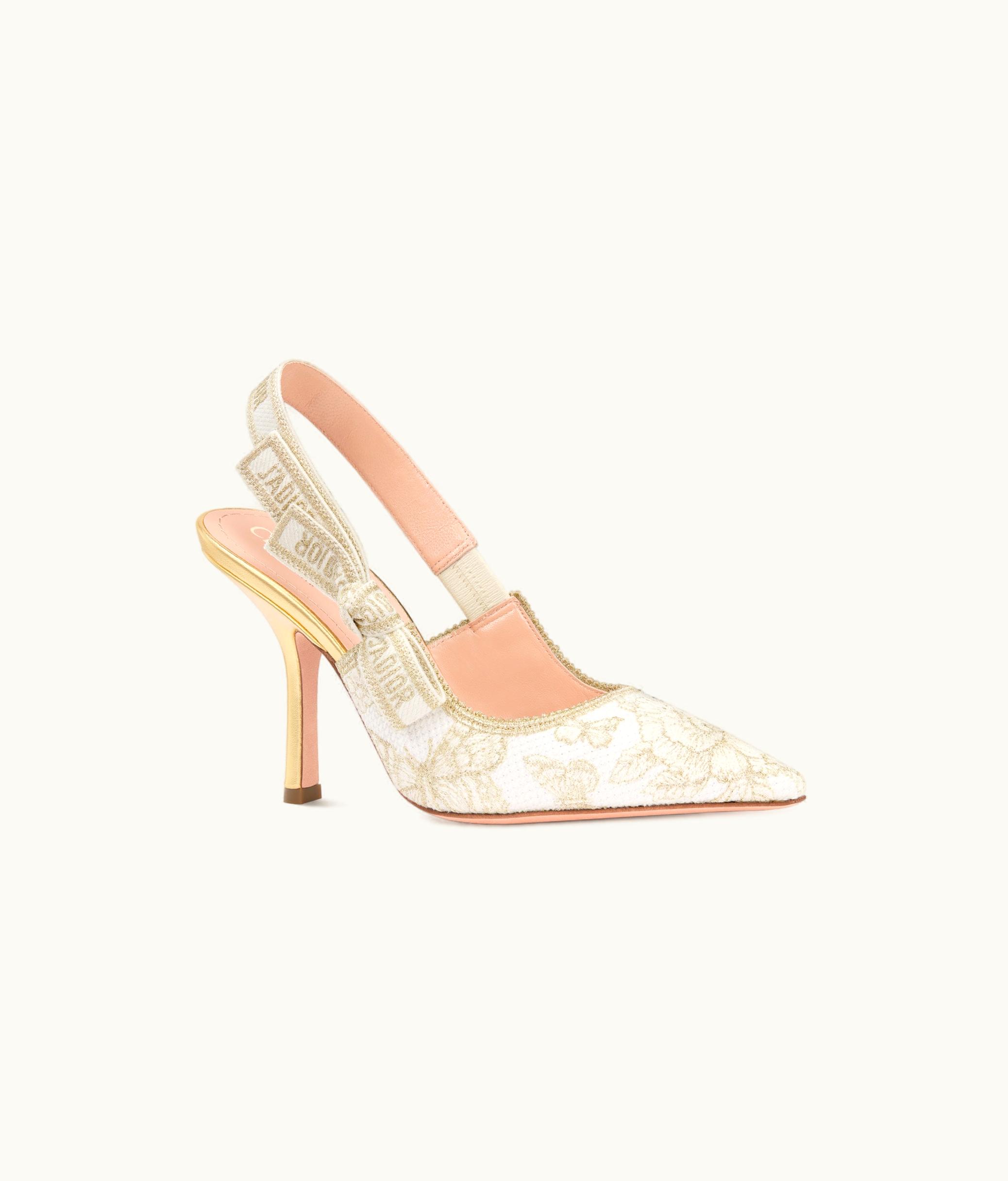 Dior Dior J'Adior Slingback Pump - White And Gold-Tone Toile De Jouy Mexico Embroidered Cotton With Metallic Thread
