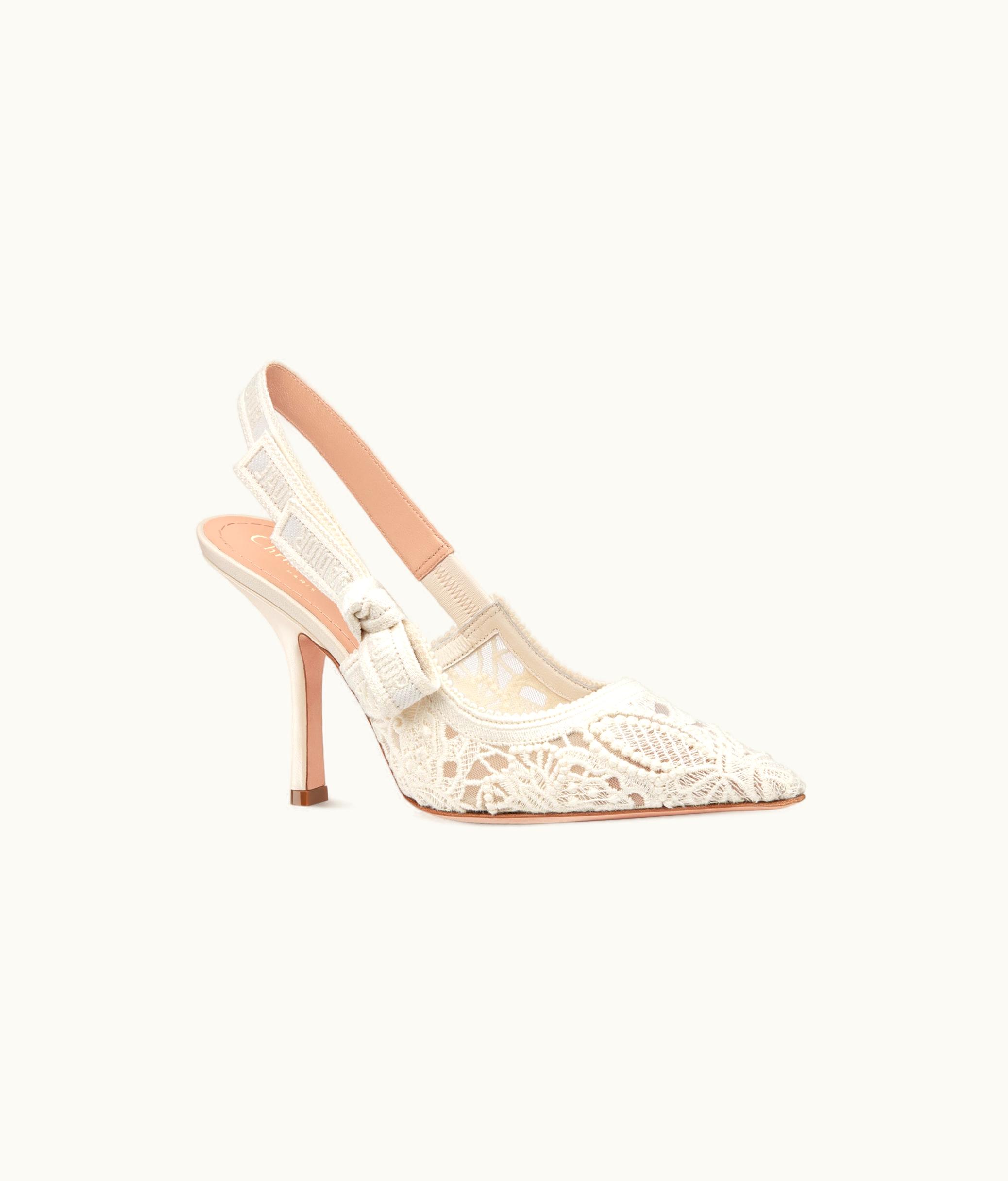 Dior Dior J'Adior Slingback Pump - Transparent Mesh Embroidered With White Macramé-Effect D-Lace Butterfly Motif