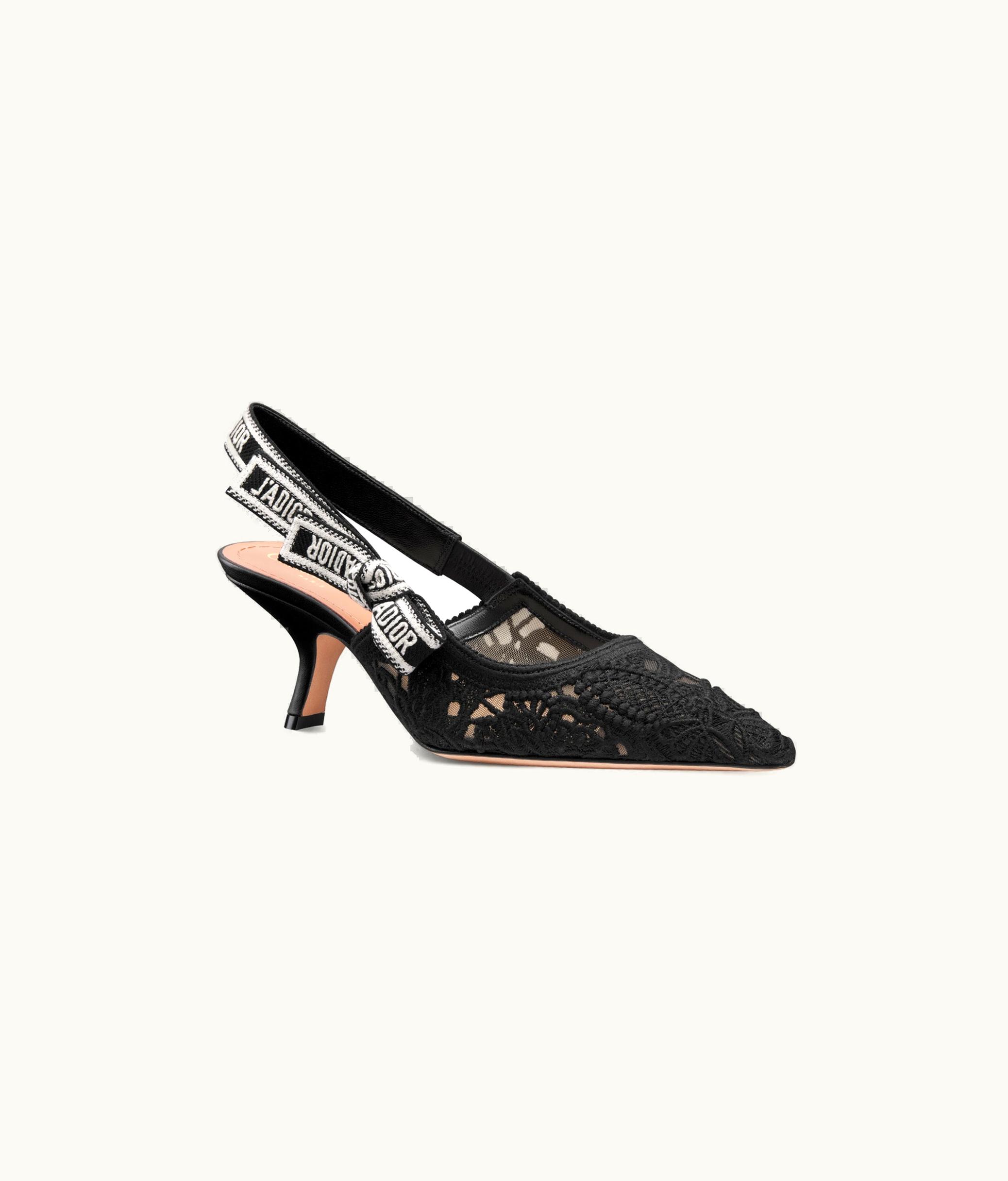Dior Dior J'Adior Slingback Pump - Transparent Mesh Embroidered With Black Macramé-Effect D-Lace Butterfly Motif