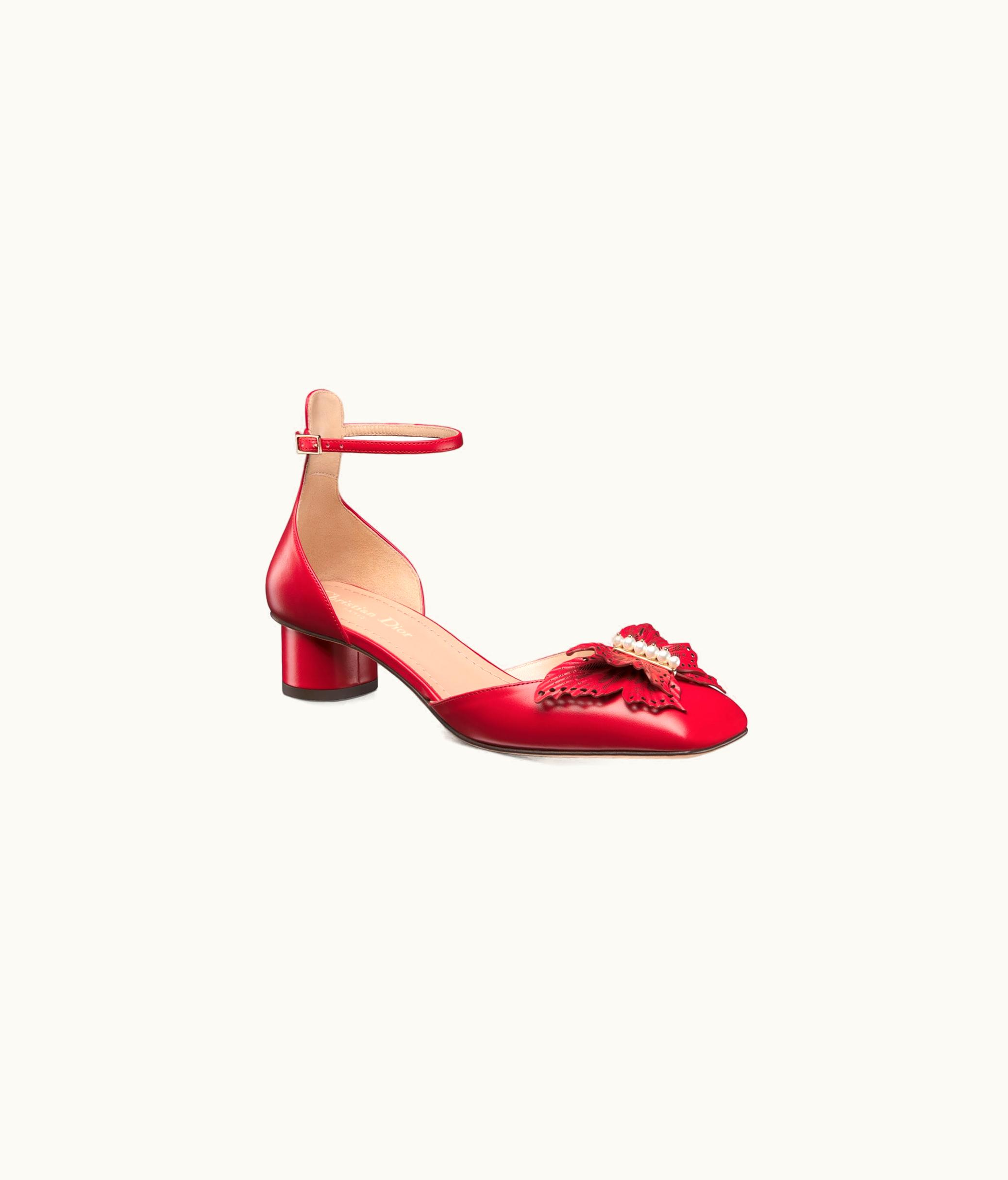Dior Dior Tale Pump - Amaryllis Red Supple Calfskin And White Resin Pearls