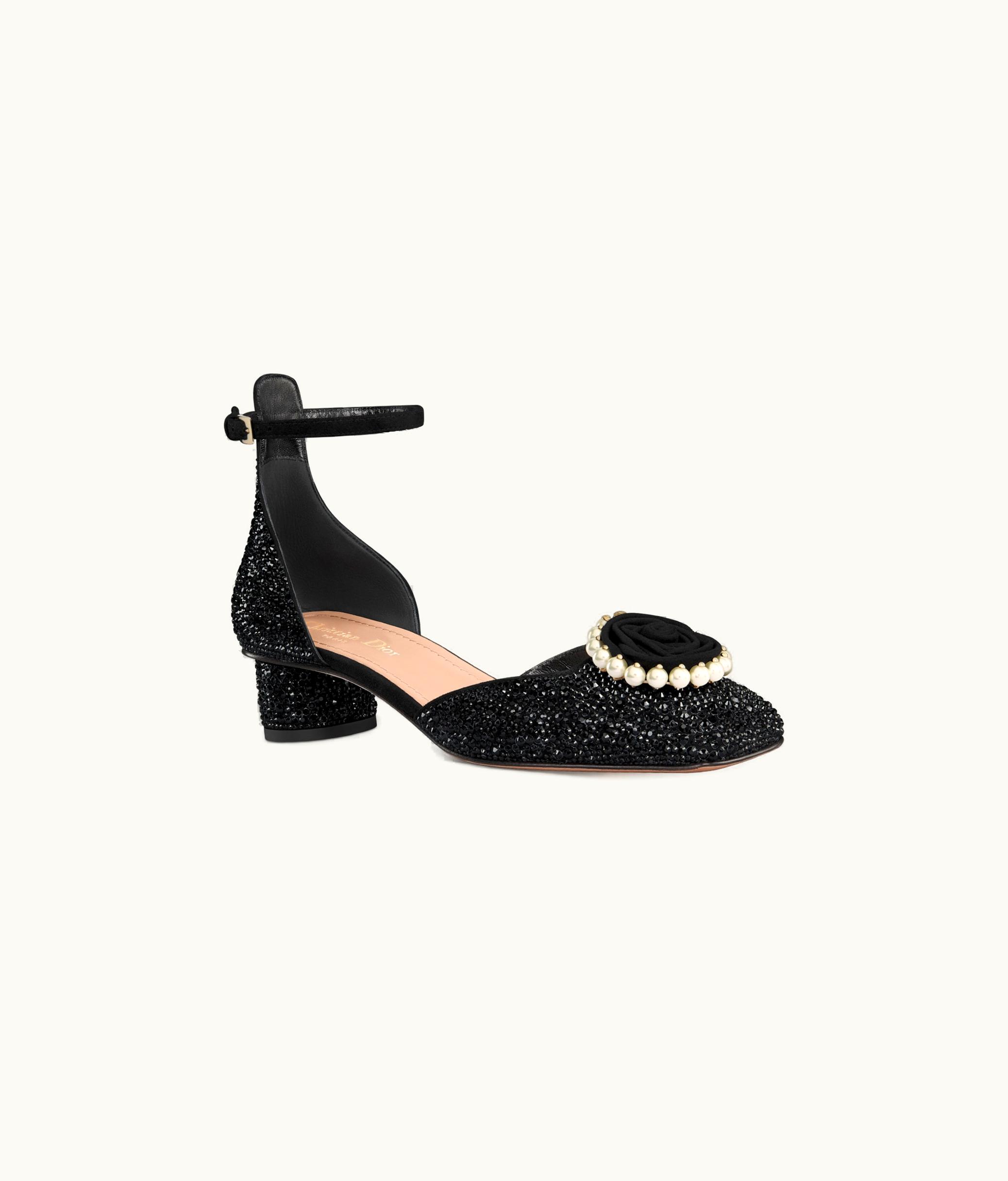 Dior Dior Rose Pump- Dior Rose Black Suede Calfskin Jeweled Pump