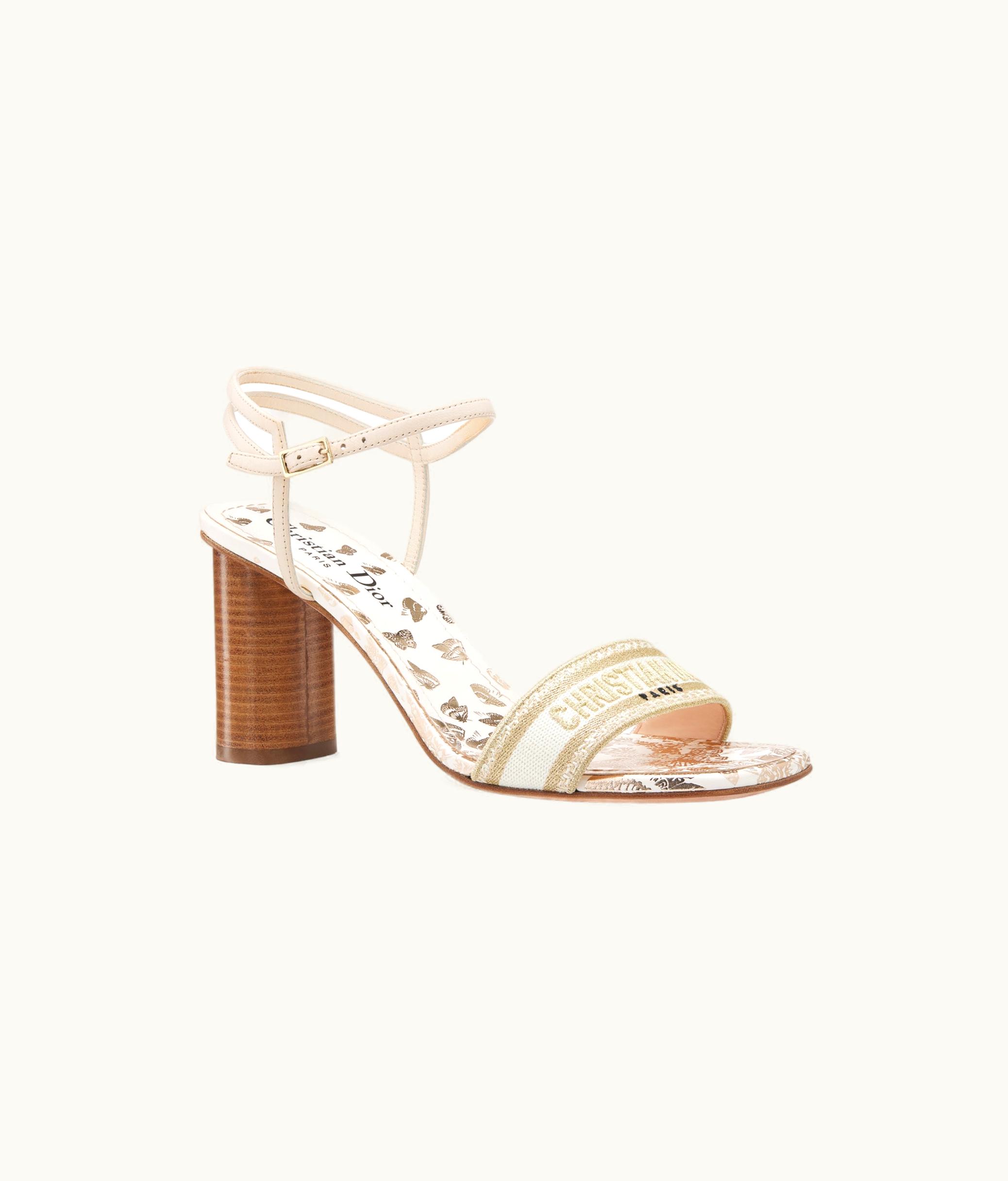 Dior Dior Dway Heeled Sandal - White And Gold-Tone Gradient Butterflies Embroidered Cotton With Metallic Thread