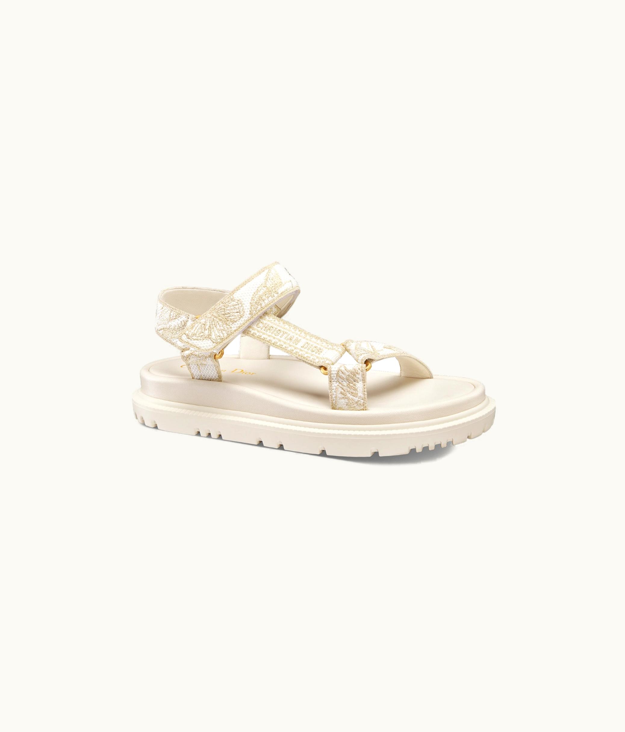 Dior Dior D-Wave Sandal - White And Gold-Tone Gradient Butterflies Embroidered Cotton With Metallic Thread