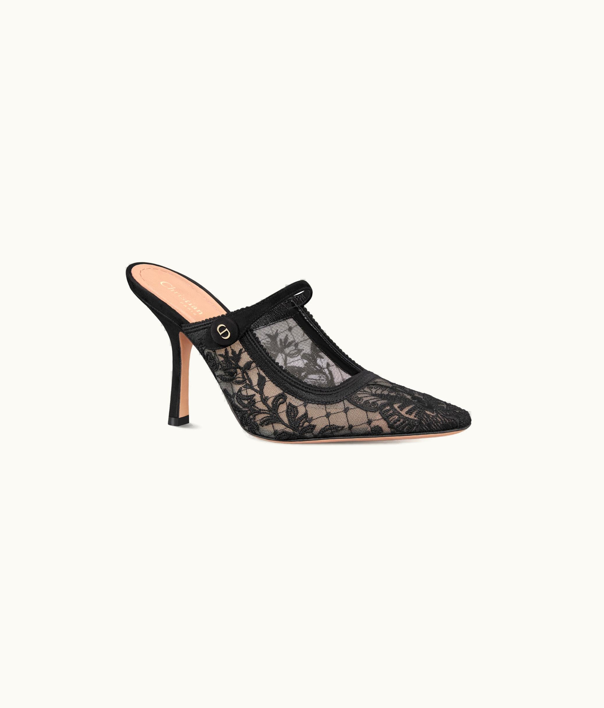 Dior Dior Capture Heeled Mule - Transparent Mesh Embroidered With Black Butterfly Motif And Suede Calfskin