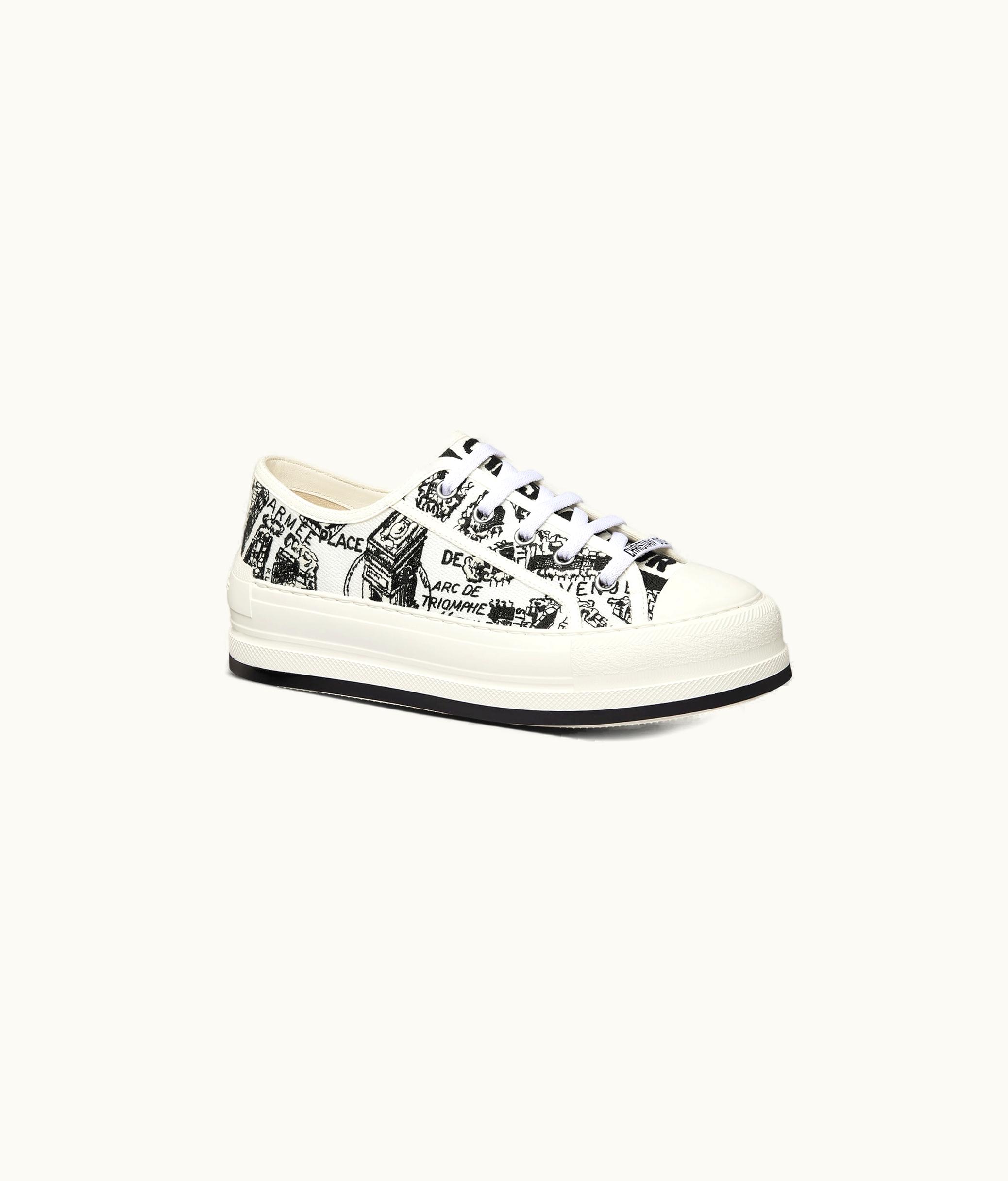 Dior Walk'n'Dior Platform Sneaker - White And Black Cotton Embroidered With Plan De Paris Motif