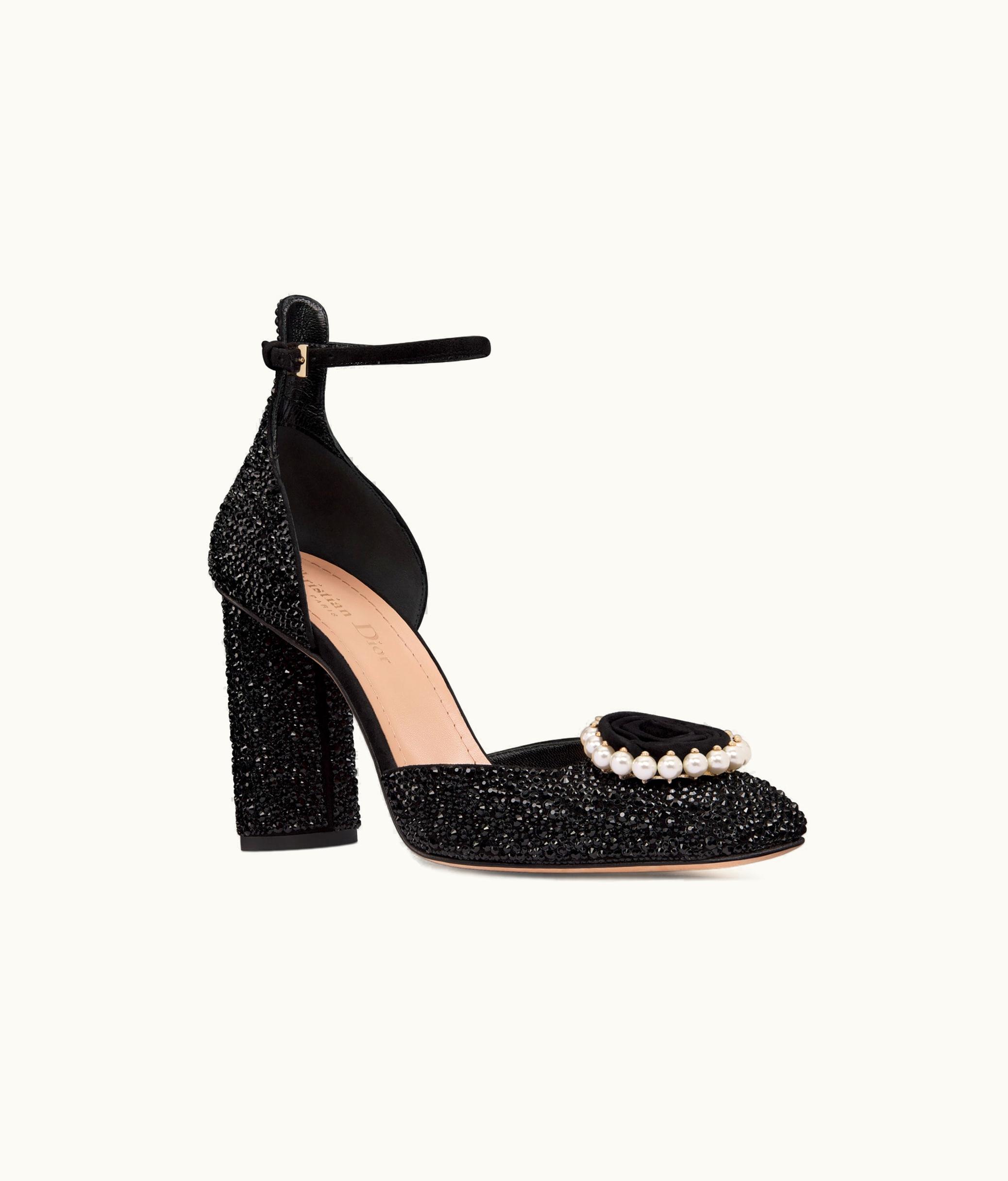 Dior Dior Rose Pump - Black Suede Calfskin Strass & Pearls Pearlized Heel