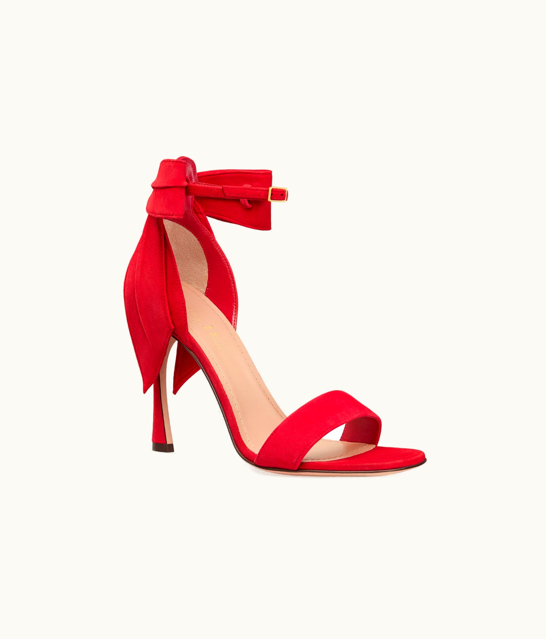 Dior Mlle Dior Heeled Sandal - Amaryllis Red Suede Calfskin