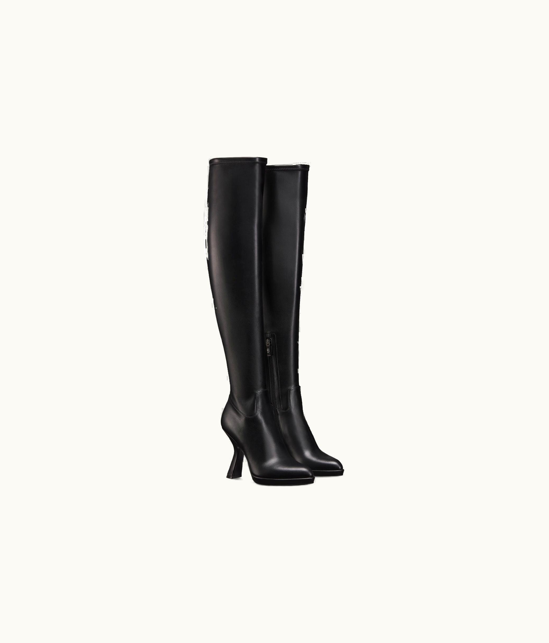 Dior Dior D-Fiction Heeled Thigh Boot - Black Calfskin And Leather-Effect Stretch Material