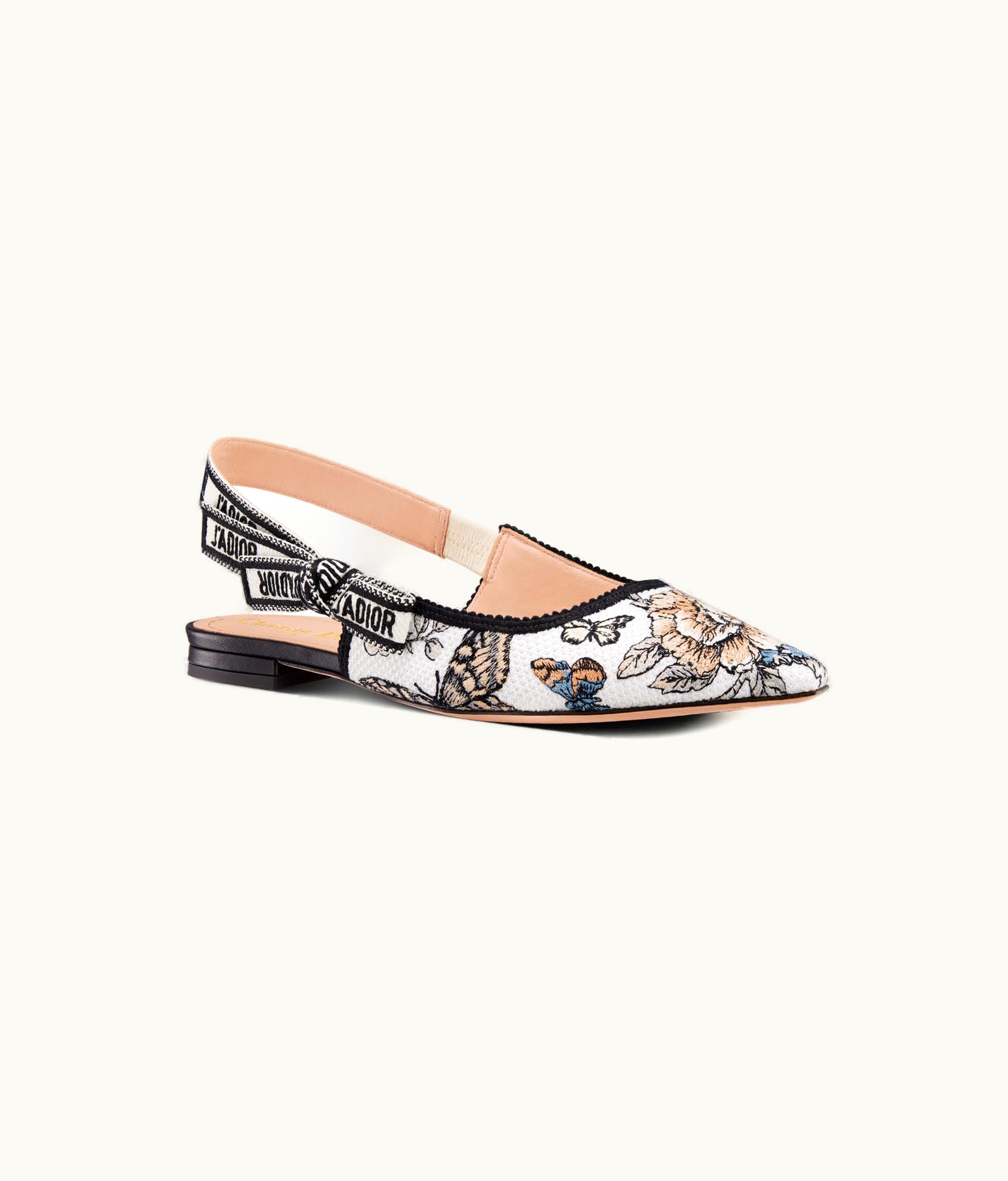 Dior Dior J'Adior Slingback Flat - Yellow Multicolor Embroidered Cotton With Toile De Jouy Mexico Motif