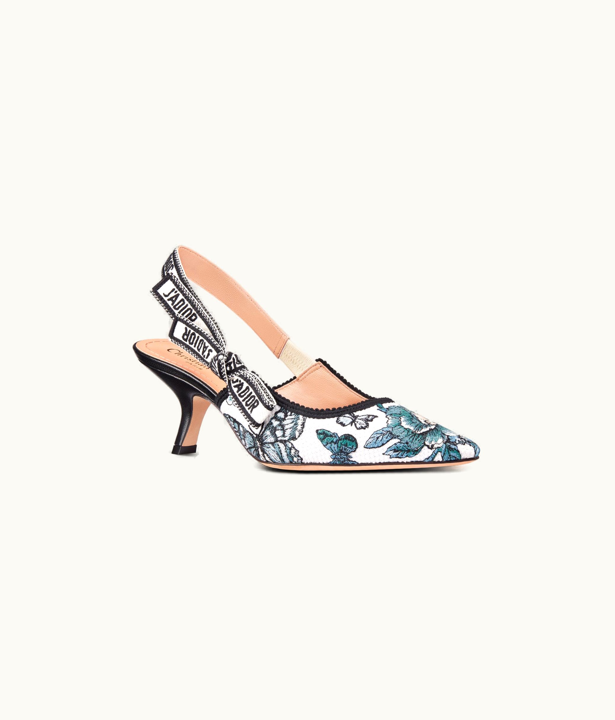 Dior Dior J'Adior Slingback Pump - Pastel Midnight Blue Multicolor Embroidered Cotton With Toile De Jouy Mexico Motif