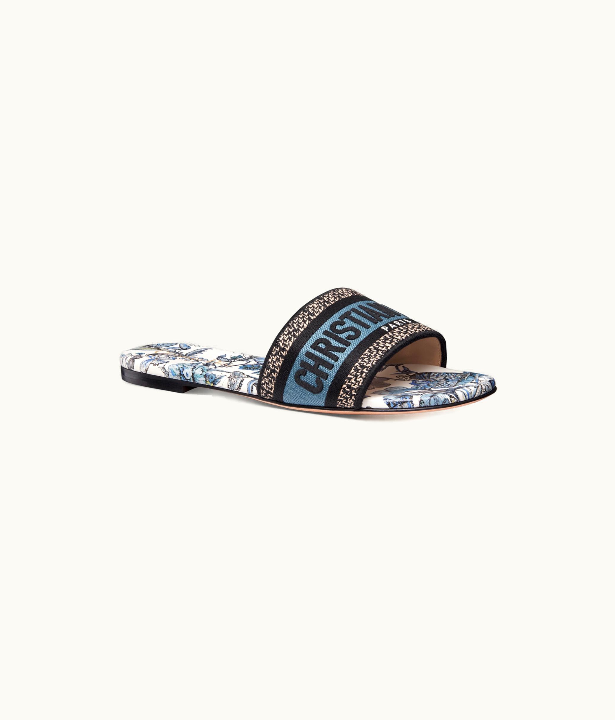Dior Dior Dway Slide - Pastel Midnight Blue Multicolor Embroidered Cotton With Toile De Jouy Mexico Motif
