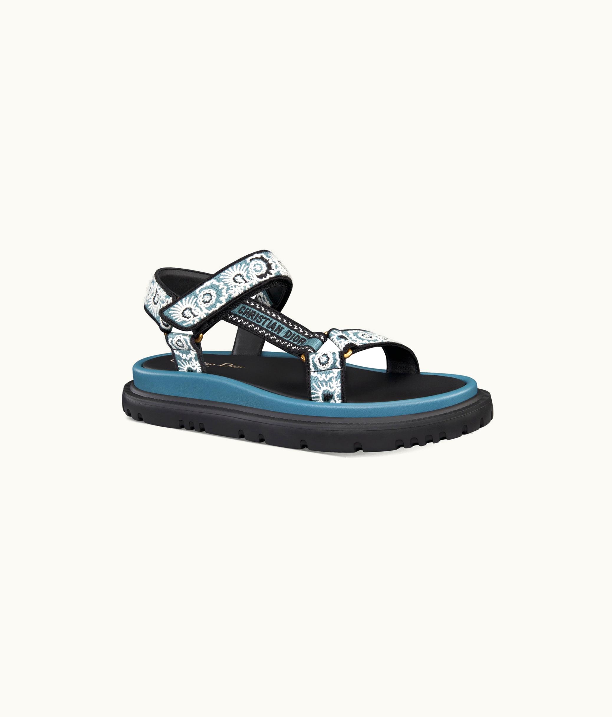 Dior Dior D-Wave Sandal - Denim Blue Multicolor Embroidered Cotton With Butterfly Bandana Motif