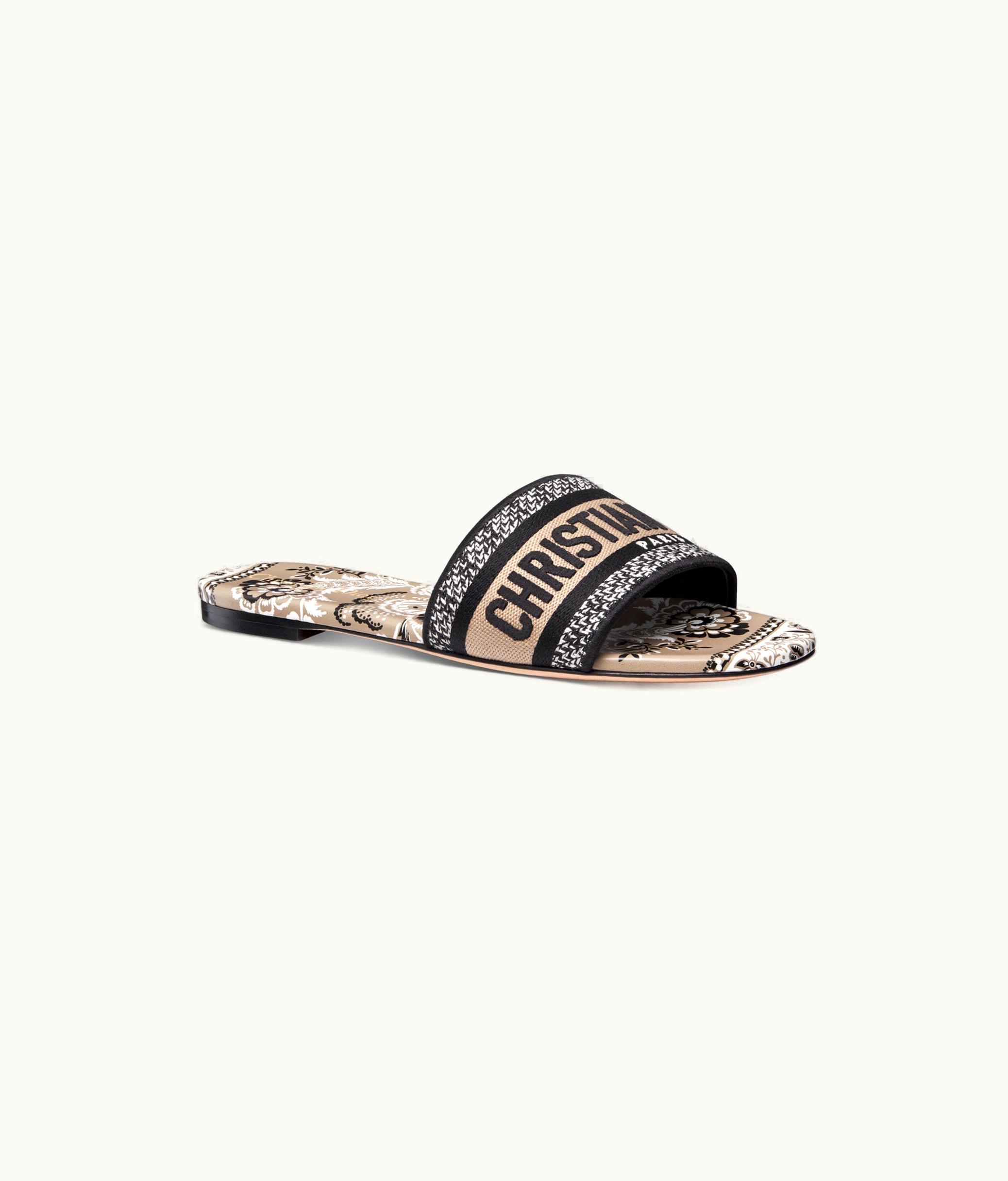 Dior Dior Dway Slide - Beige Multicolor Embroidered Cotton With Butterfly Bandana Motif