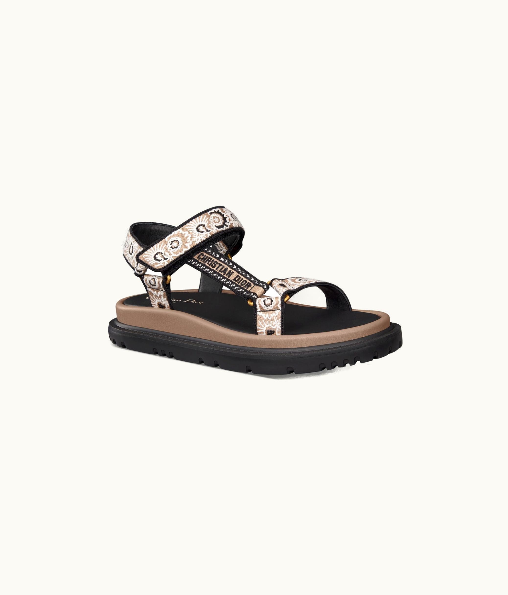 Dior Dior D-Wave Sandal - Beige Multicolor Embroidered Cotton With Butterfly Bandana Motif
