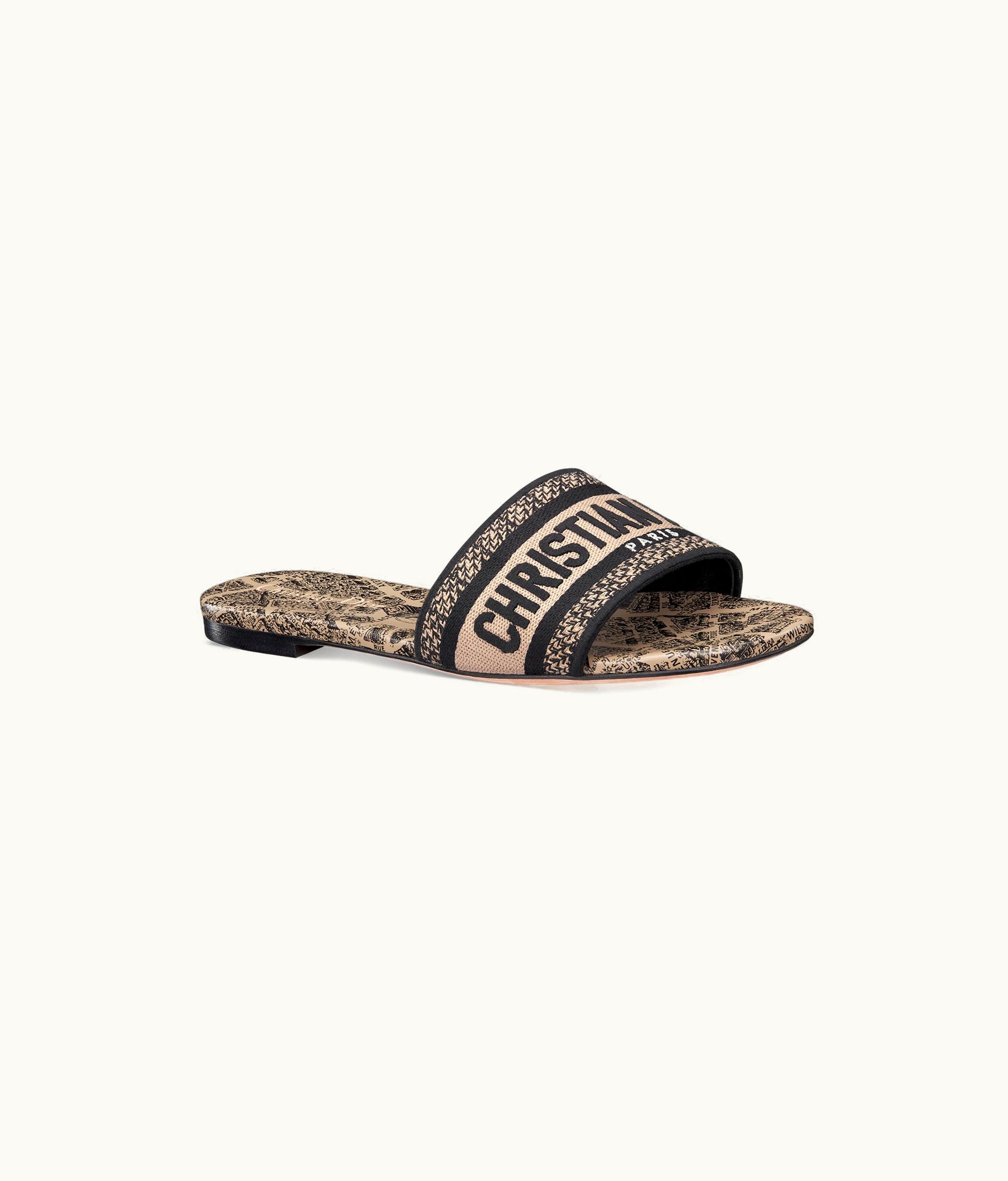 Dior Dior Dway Slide - Beige And Black Cotton Embroidered With Plan De Paris Motif
