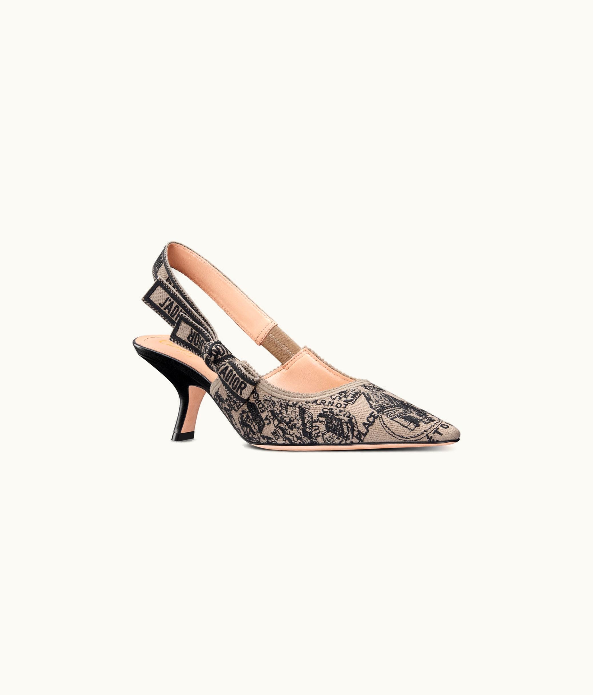 Dior Dior J'Adior Slingback Pump - Beige And Black Cotton Embroidered With Plan De Paris Motif