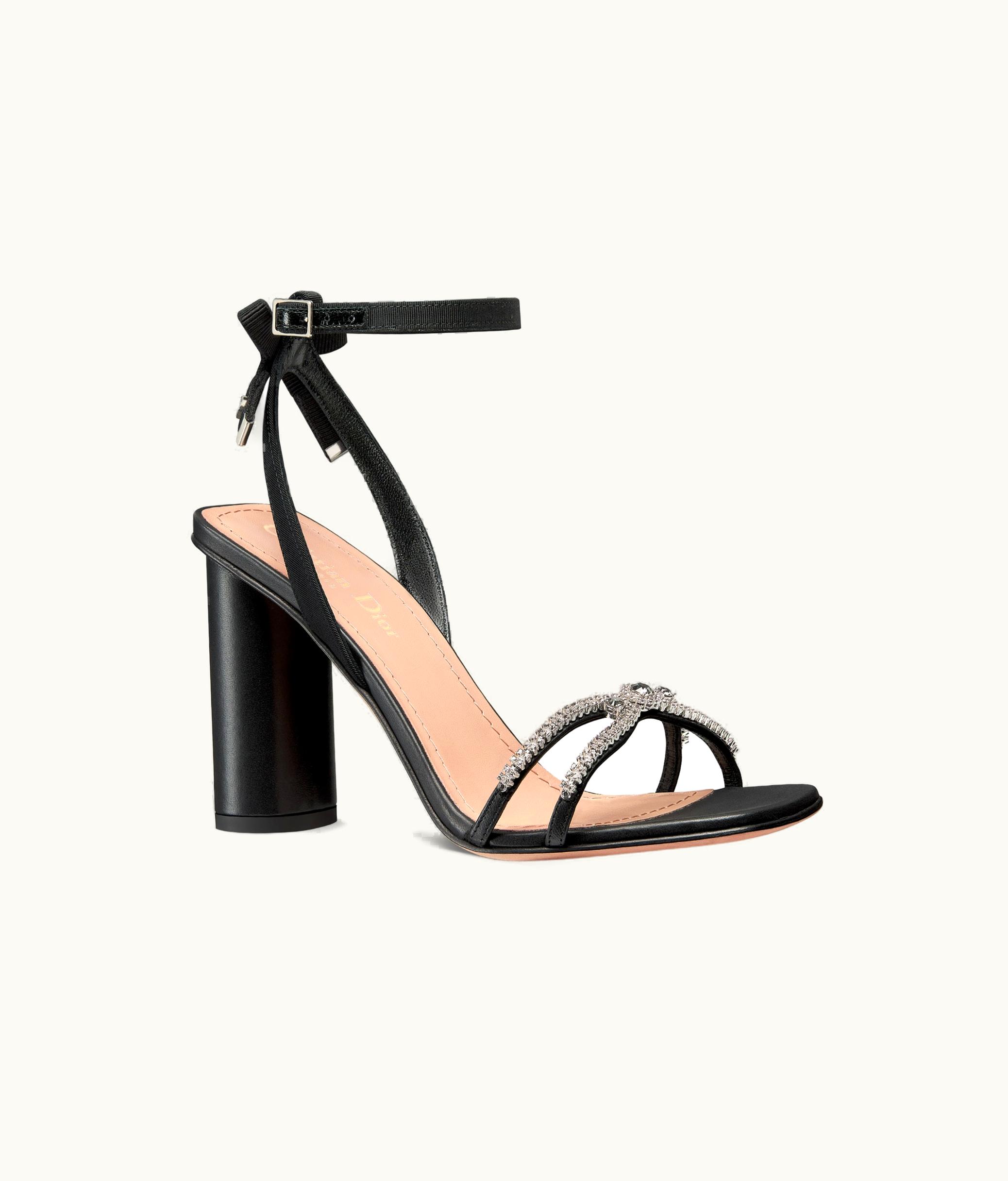 Dior Dior Sunset Heeled Sandal - Black Lambskin And Silver-Tone Strass