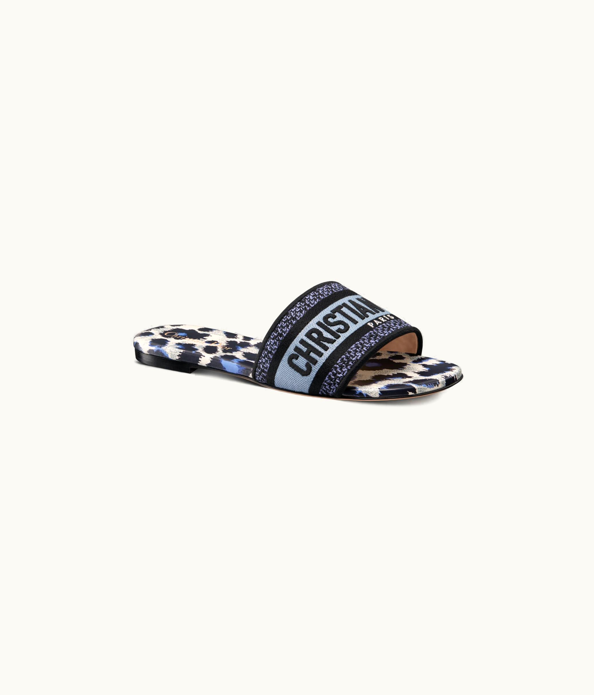 Dior Dior Dway Slide - Deep Ocean Blue Mizza Embroidered Cotton