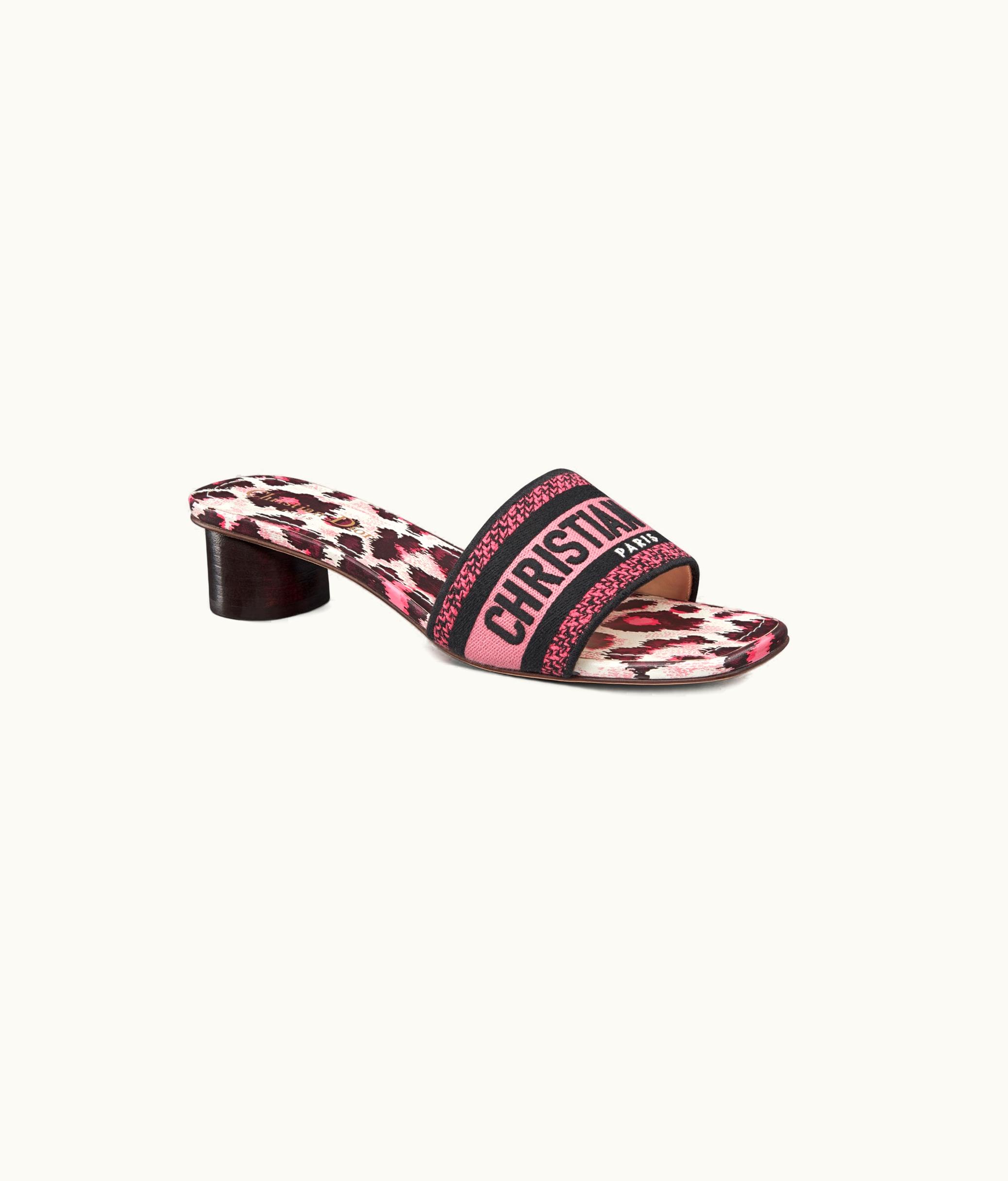 Dior Dior Dway Heeled Slide - Deep Fuchsia Mizza Embroidered Cotton