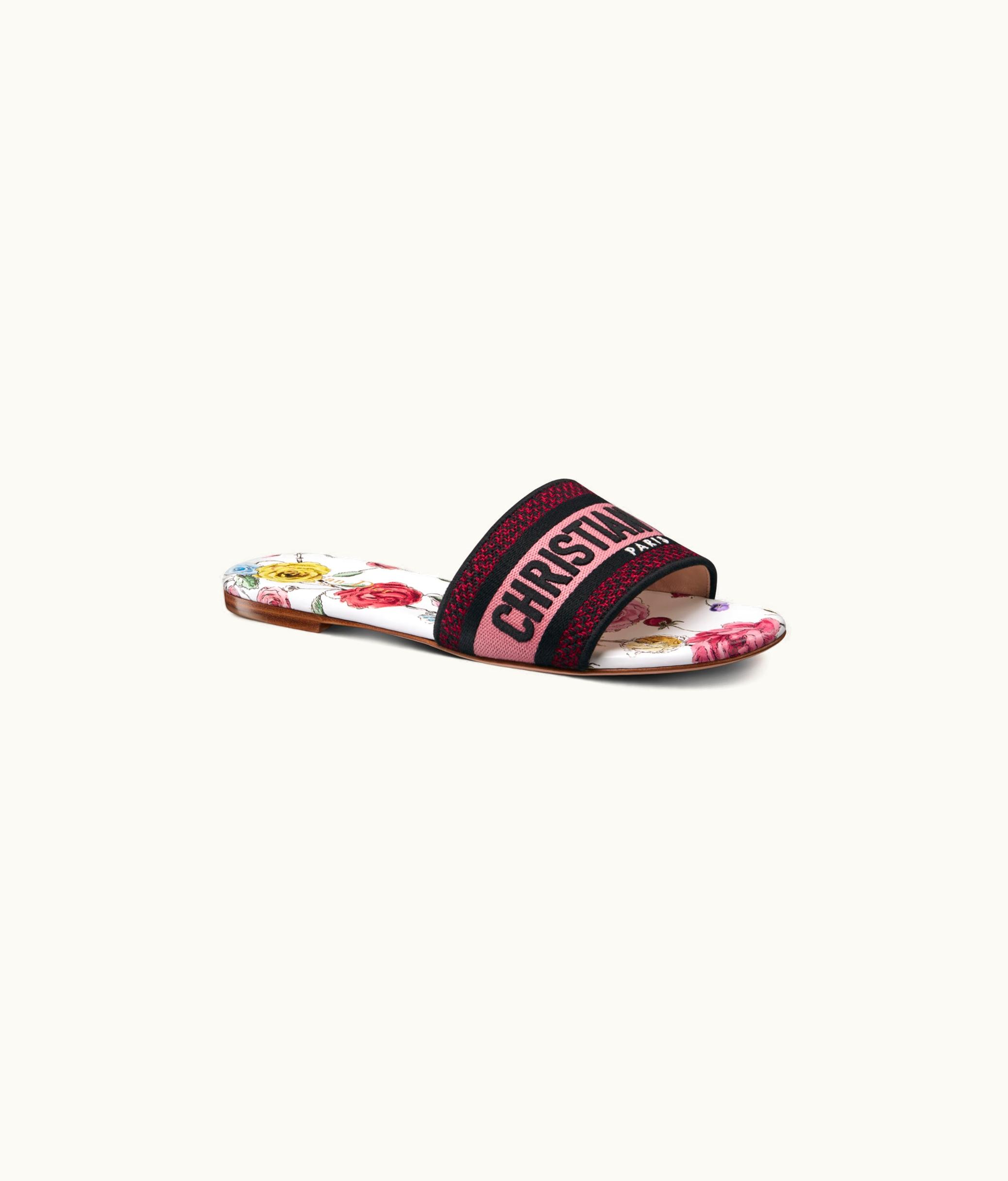 Dior Dior Dway Slide - White Multicolor Florilegio Embroidered Cotton