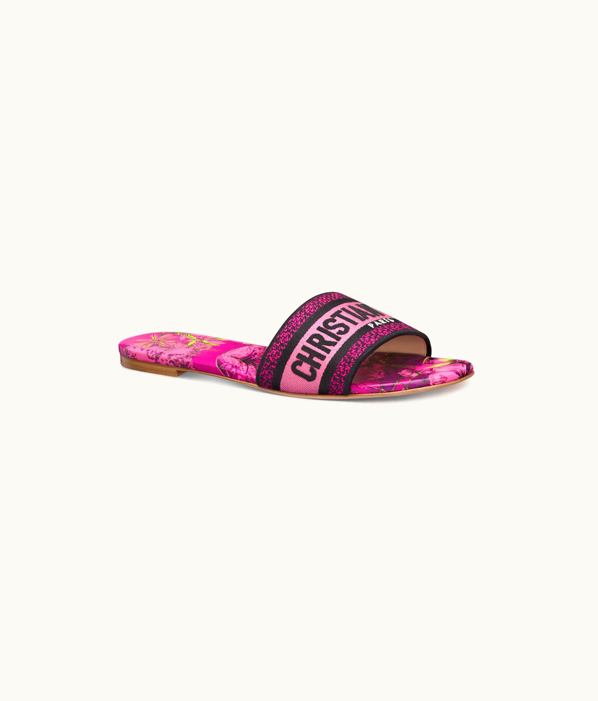 Dior Dior Dway Slide - Rani Pink Multicolor Embroidered Cotton With Toile De Jouy Voyage Motif