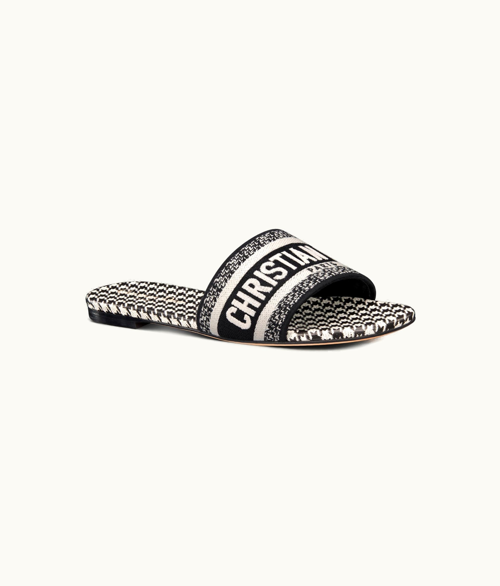 Dior Dior Dway Slide - Black And White Micro-Houndstooth Embroidered Cotton