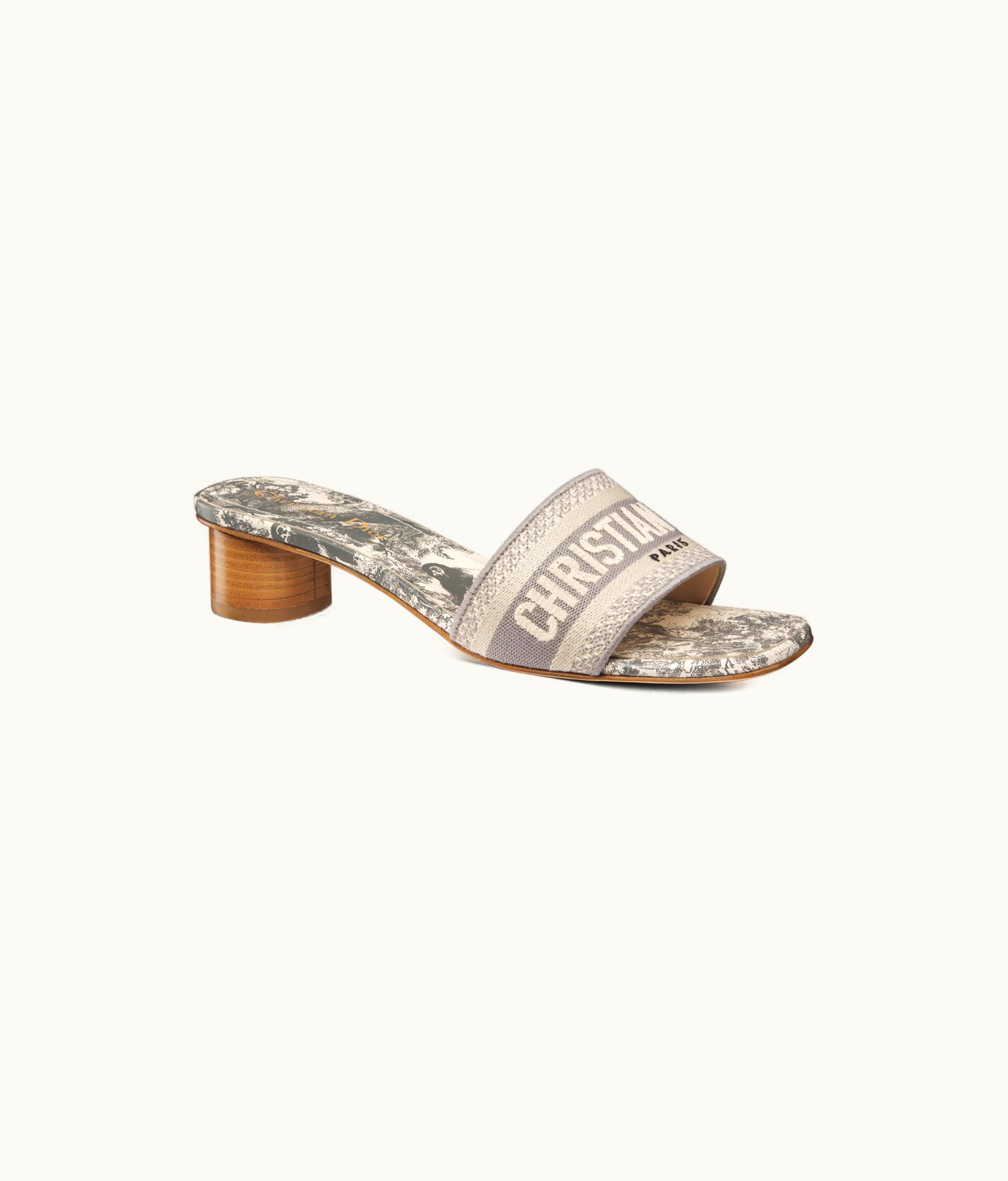 Dior Dior Dway Heeled Slide - Gray Toile De Jouy Embroidered Cotton