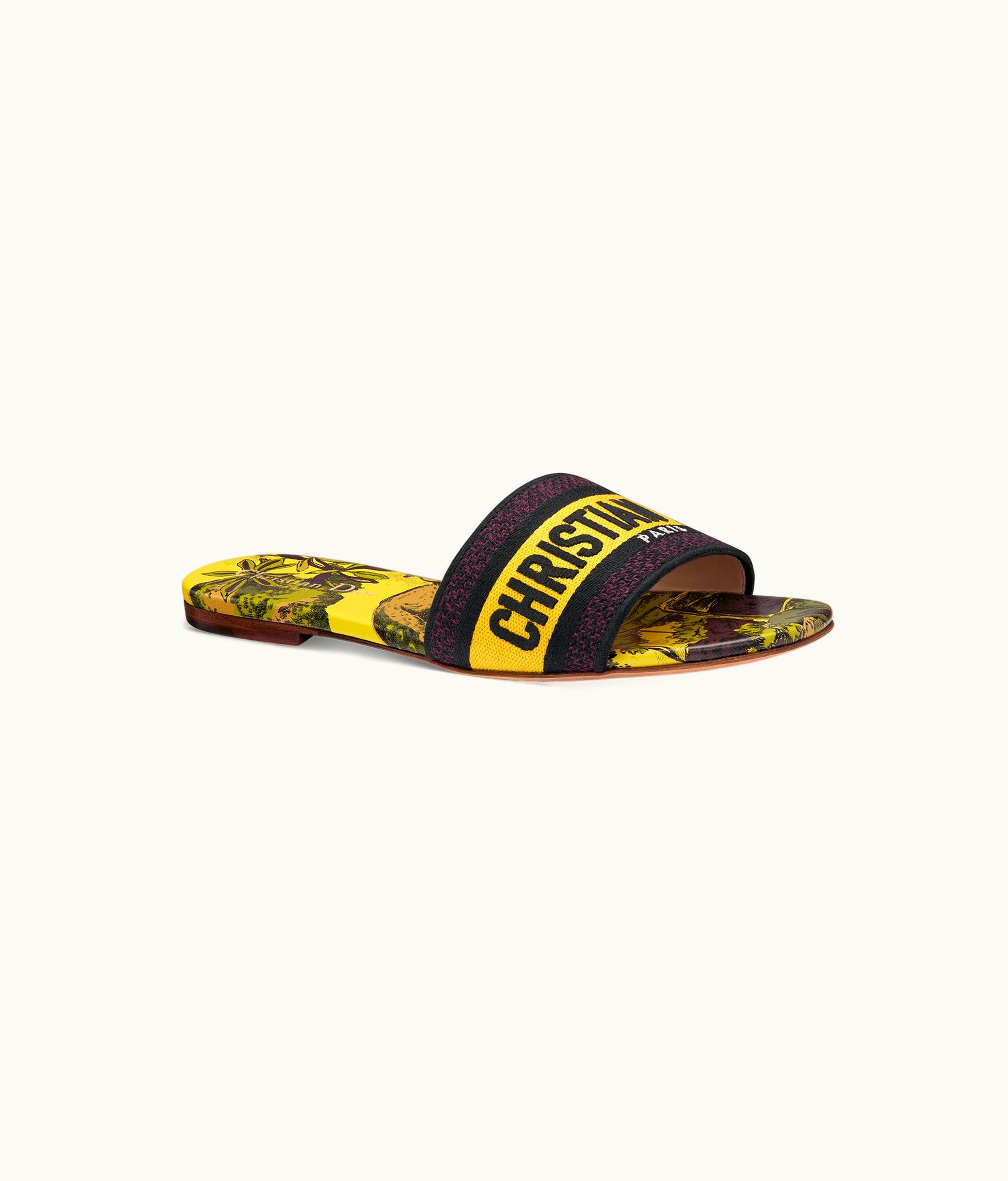 Dior Dior Dway Slide - Lime Yellow Multicolor Embroidered Cotton With Toile De Jouy Voyage Motif
