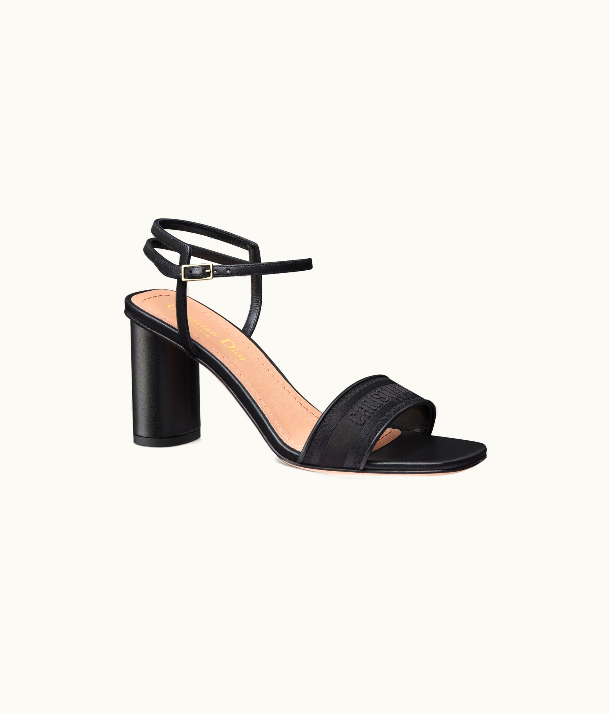 Dior Dior Dway Heeled Sandal - Black Embroidered Satin And Lambskin