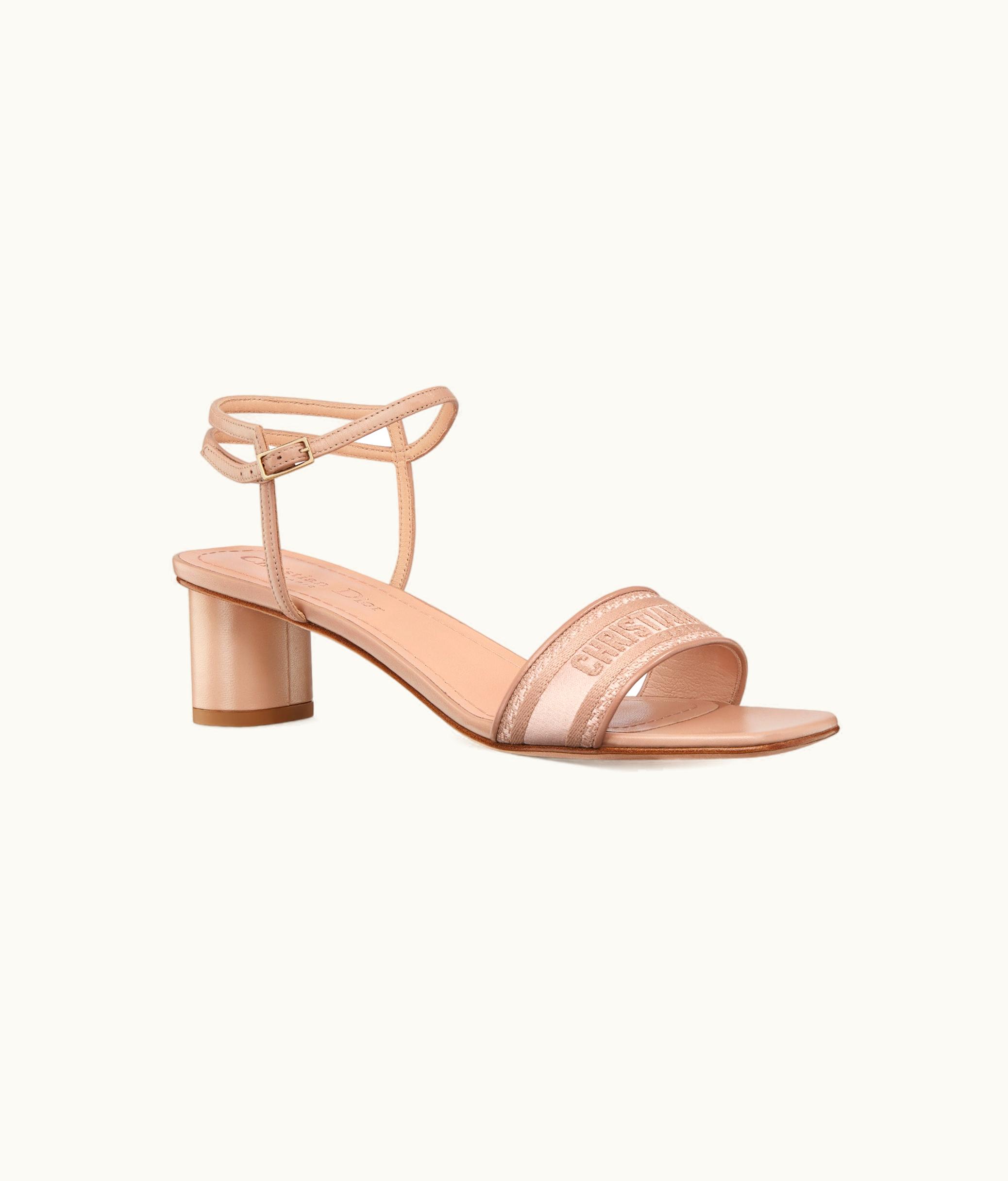Dior Dior Dway Heeled Sandal - Nude Embroidered Satin And Lambskin