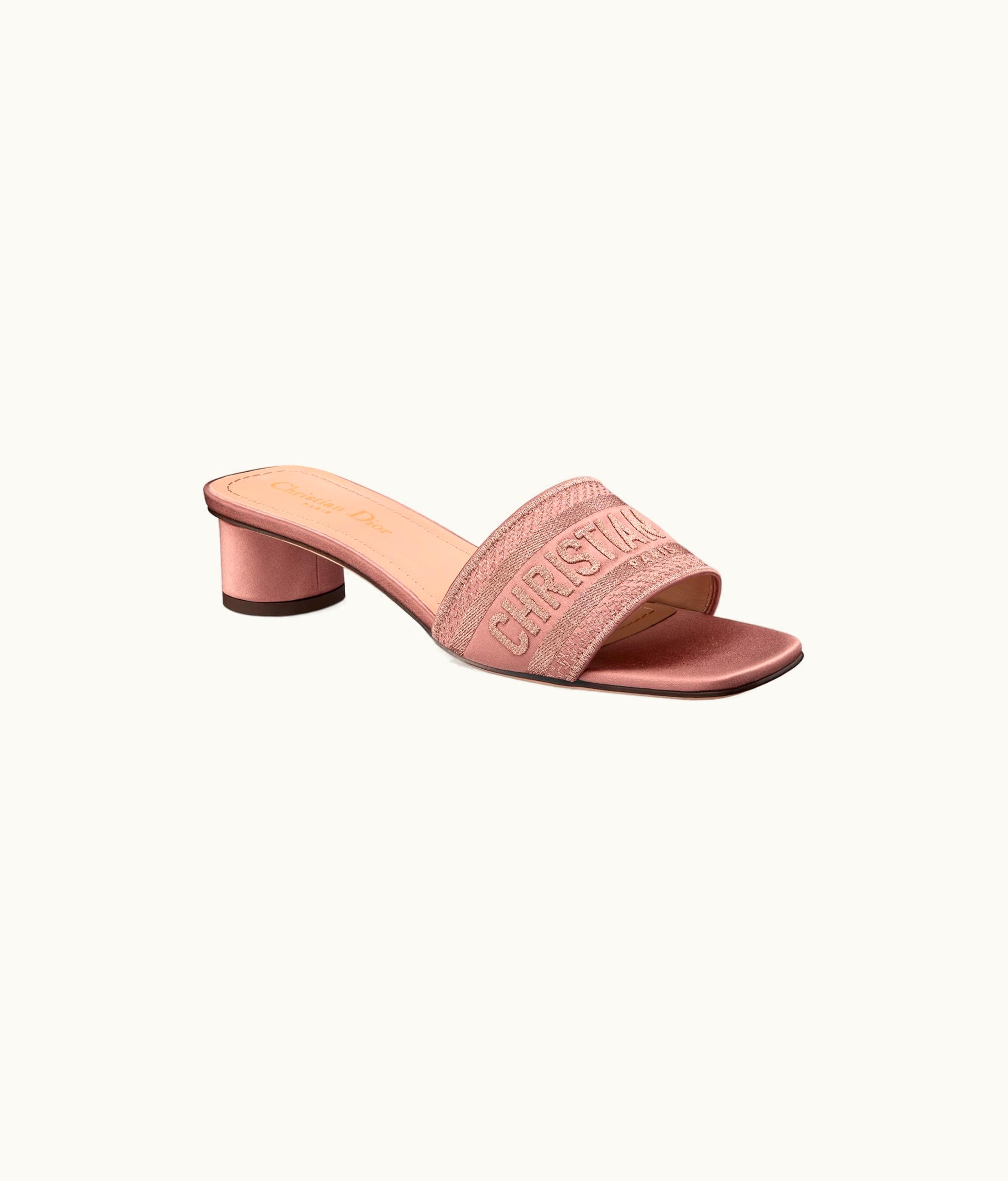Dior Dior Dway Heeled Slide - Rose Des Vents Metallic Thread Embroidered Satin