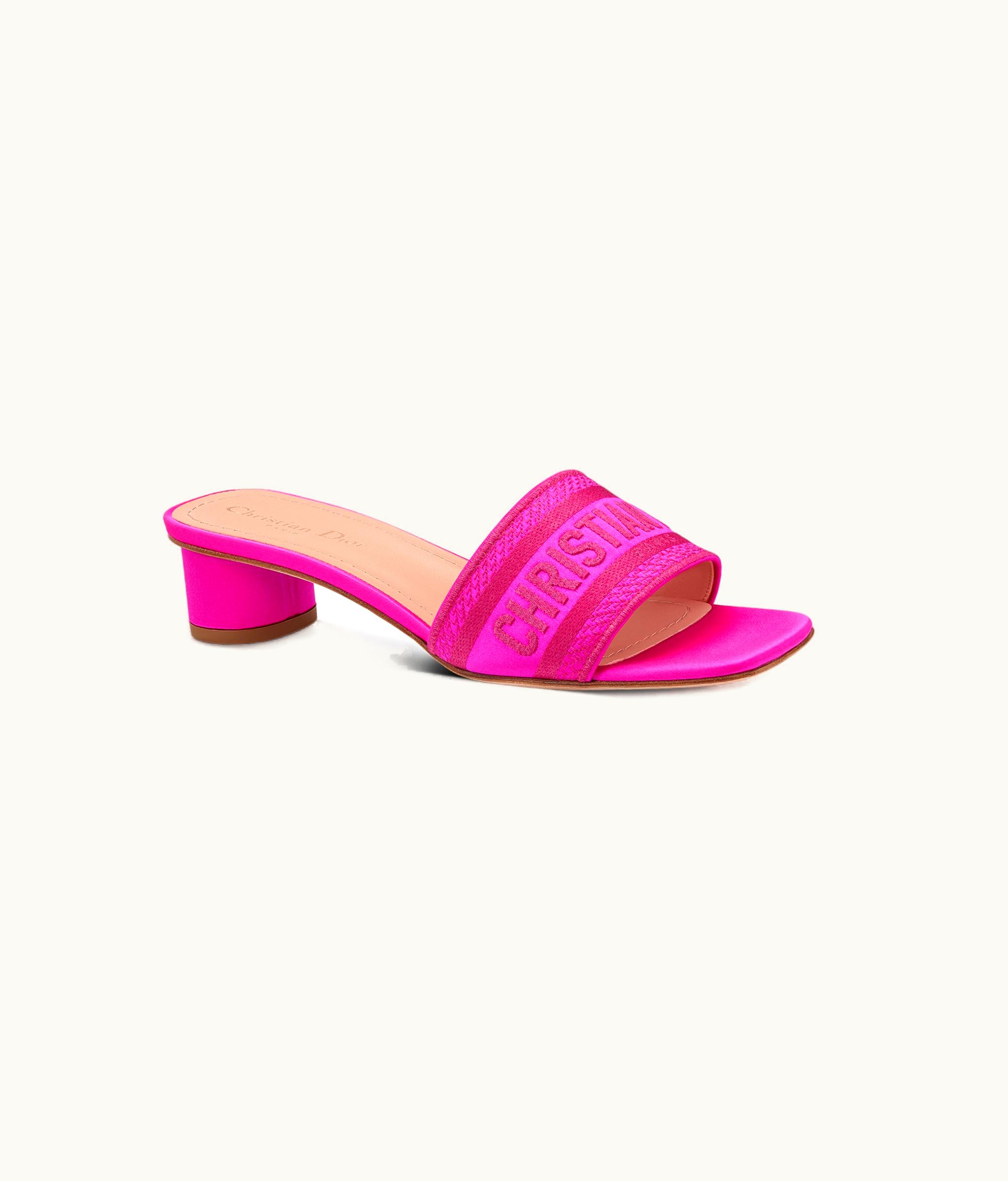Dior Dior Dway Heeled Slide - Rani Pink Embroidered Satin And Cotton
