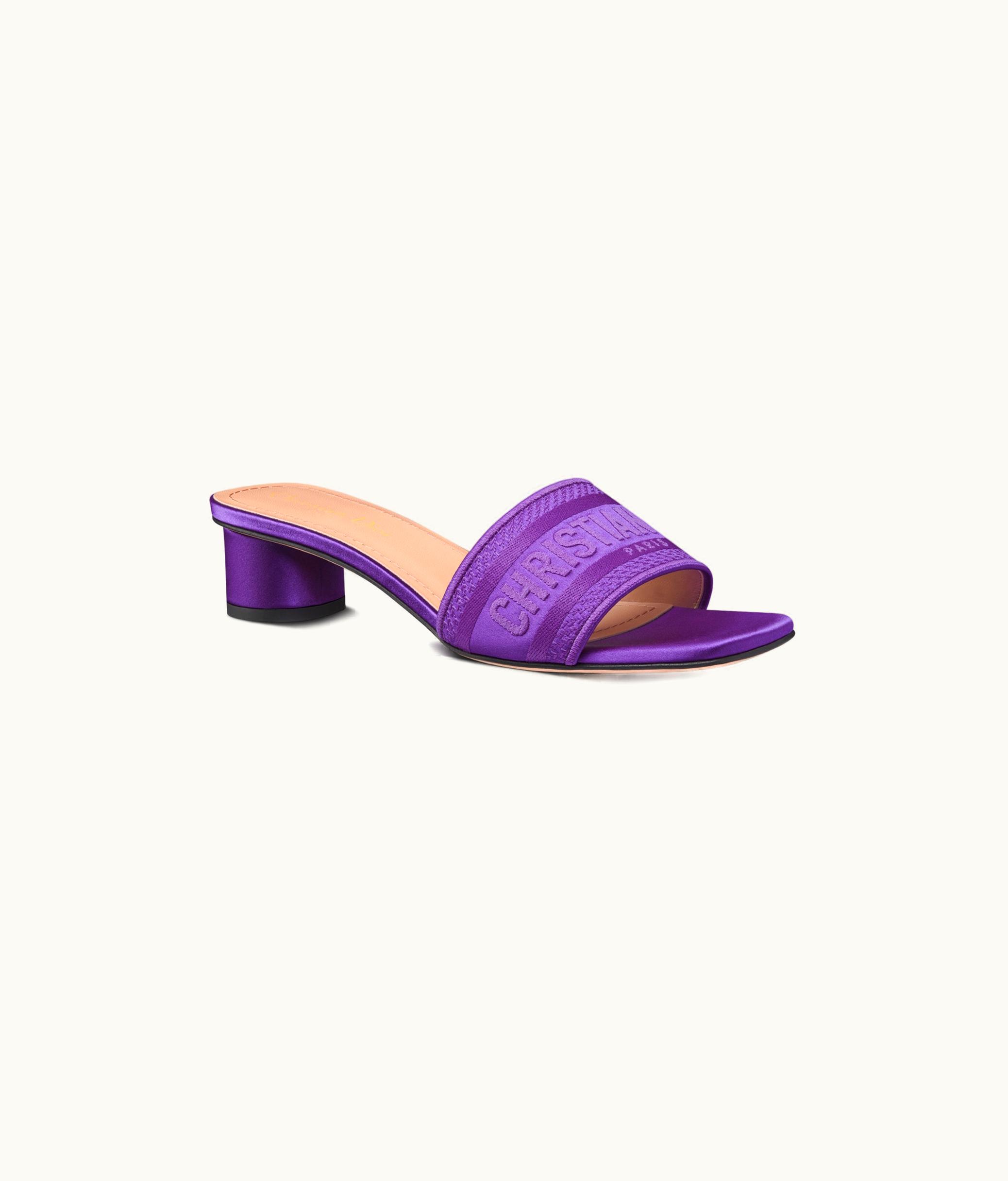 Dior Dior Dway Heeled Slide - Purple Embroidered Satin And Cotton